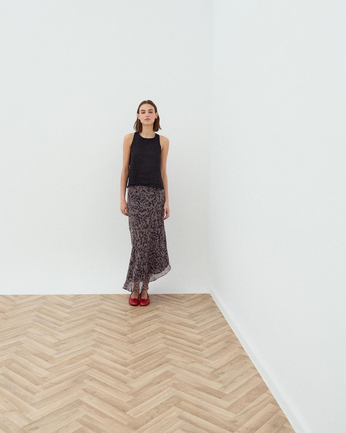 Brown Animal Print Asymmetric Skirt