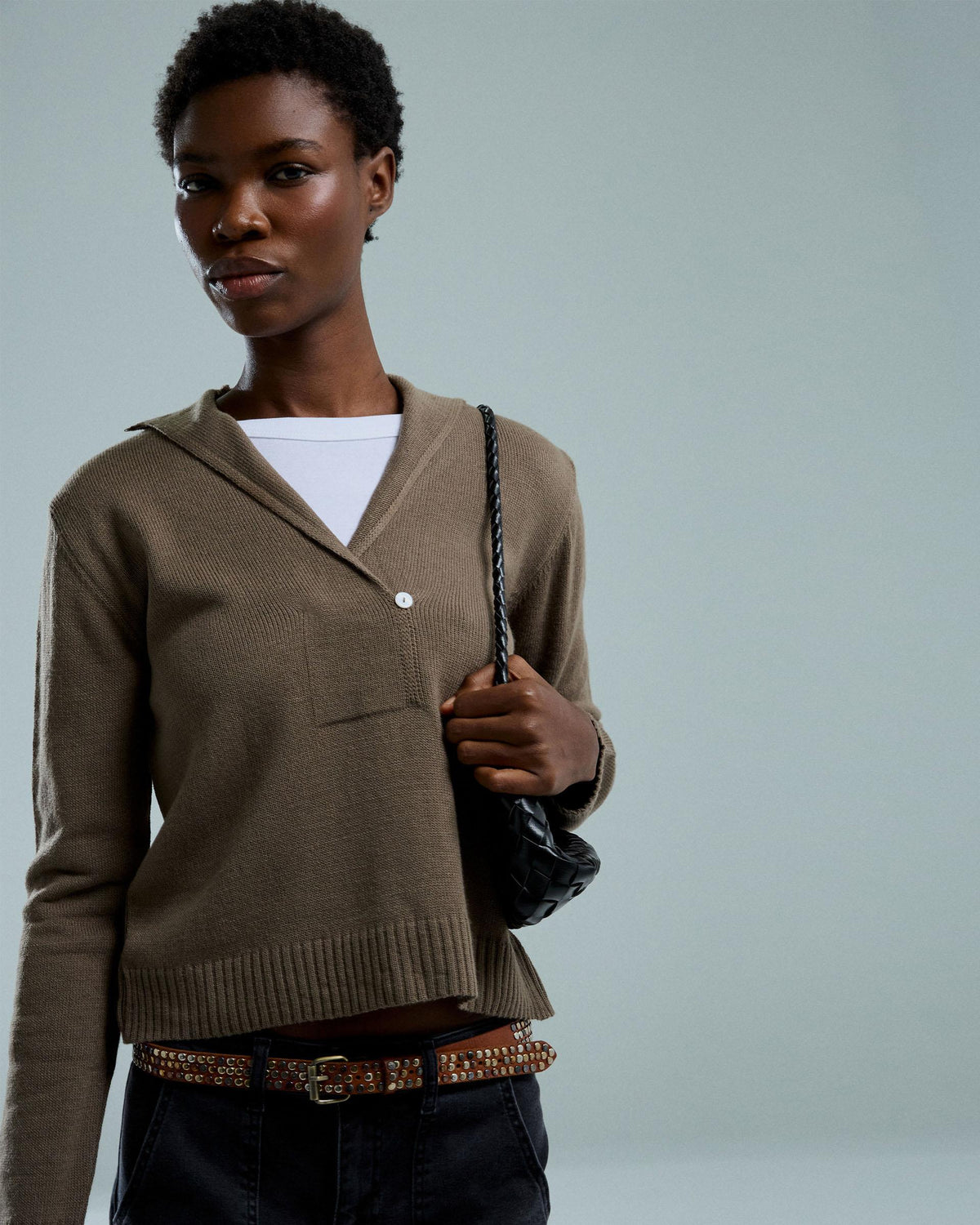 Jersey Cuello Polo Botón Taupe