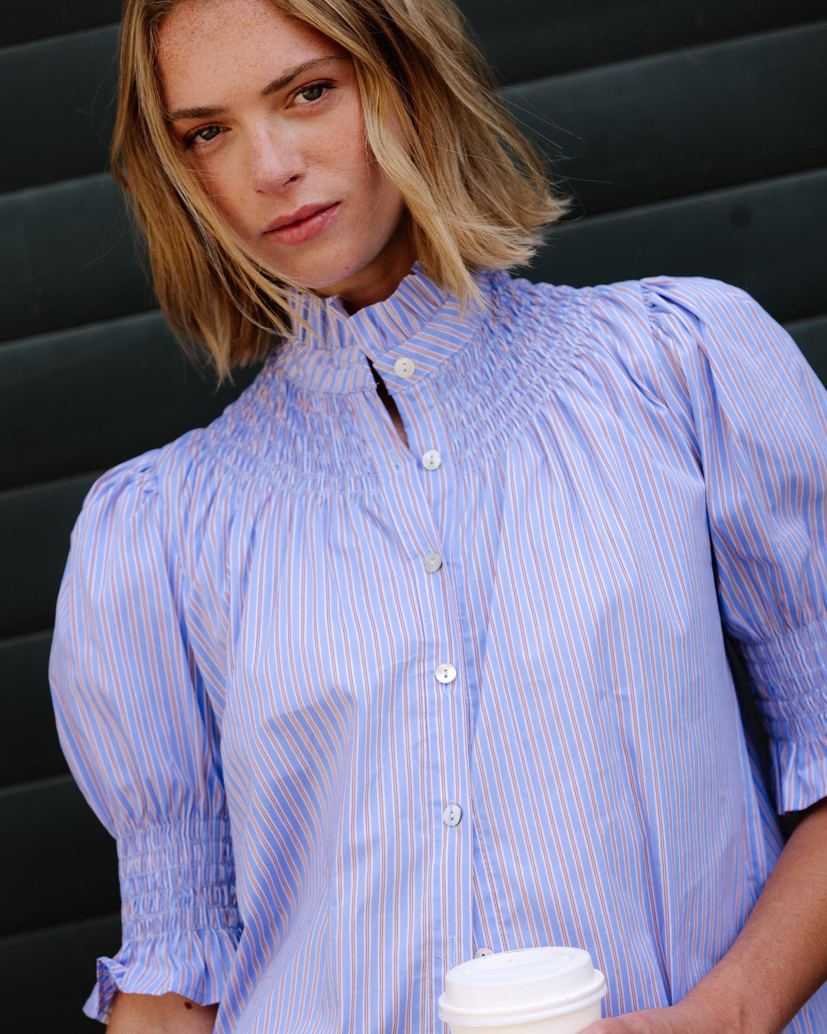 Blusa Manga Corta Rayas Azul Oscuro