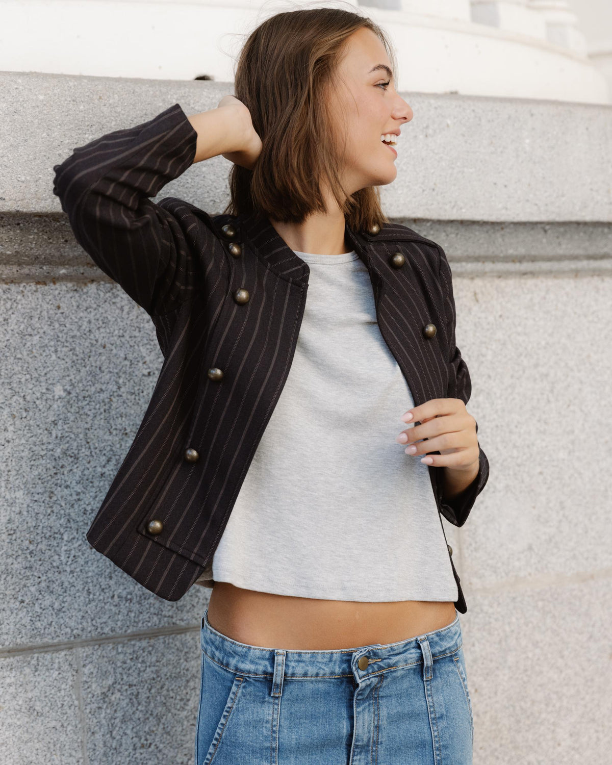 Chaqueta Botones Rayas Azul Oscuro