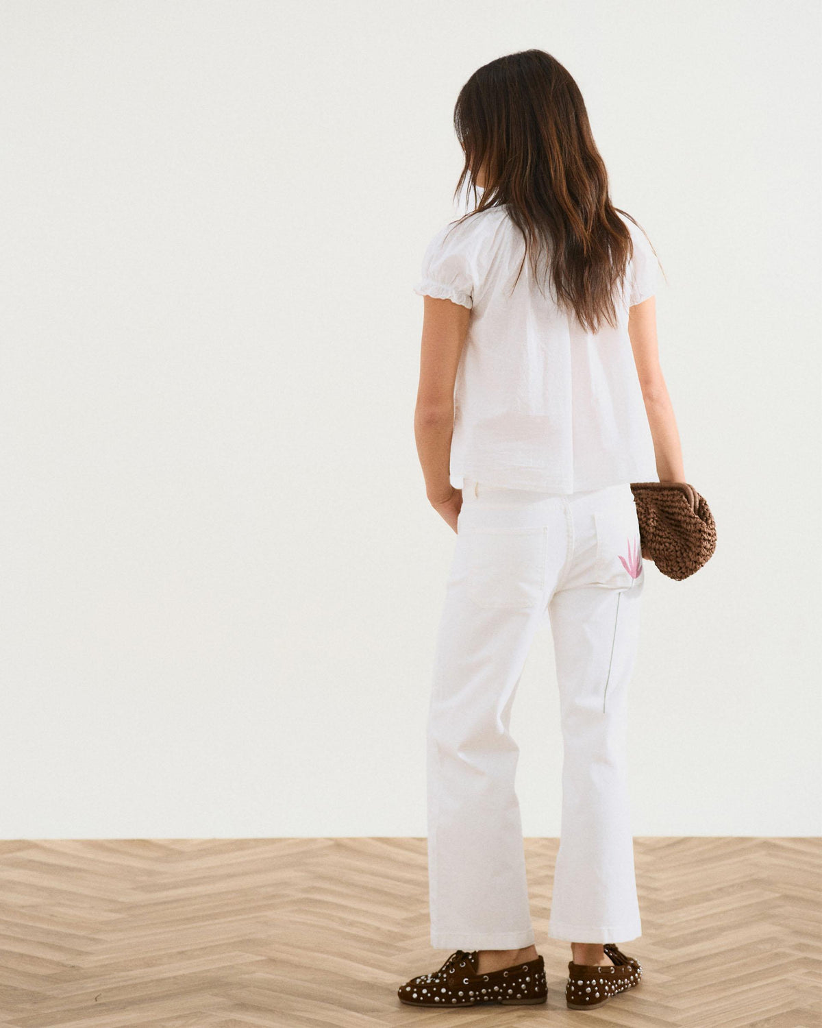 White Buttoned Blouse with Wavy Ruffles