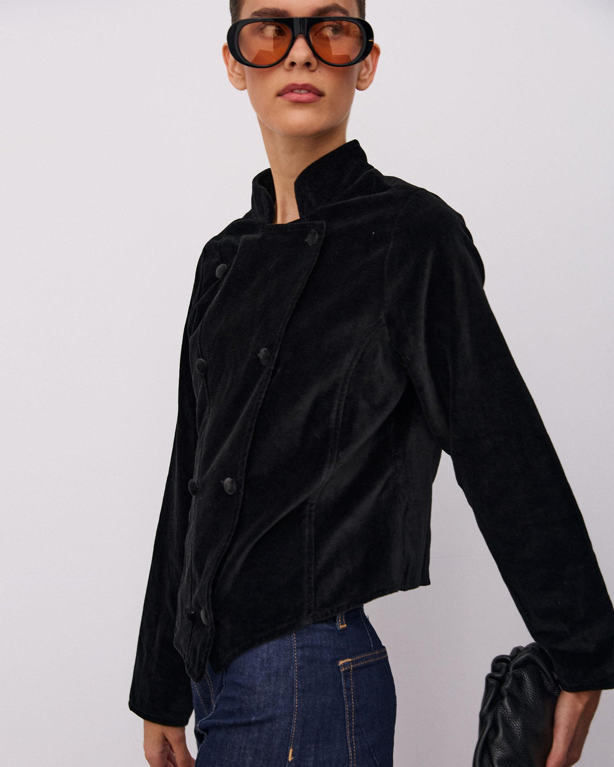 Chaqueta Cruzada Terciopelo Negra