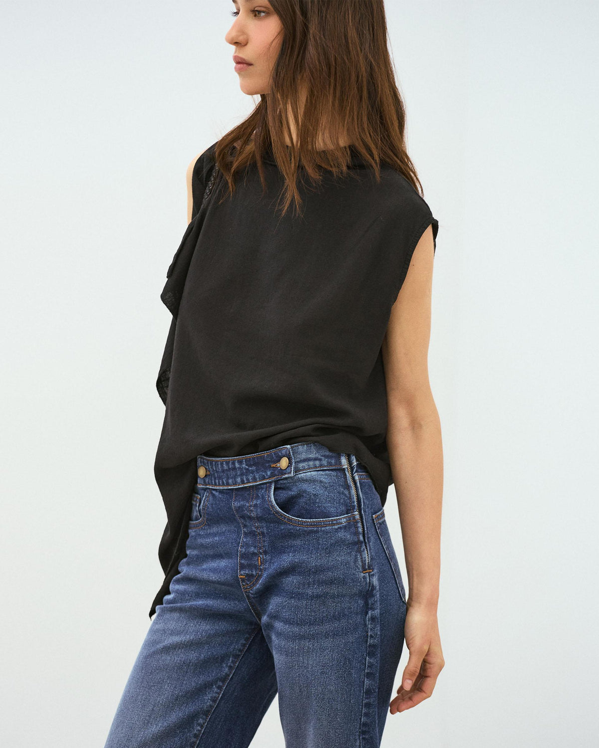 Jeans Botones Cinturilla Cremallera Lateral Azul