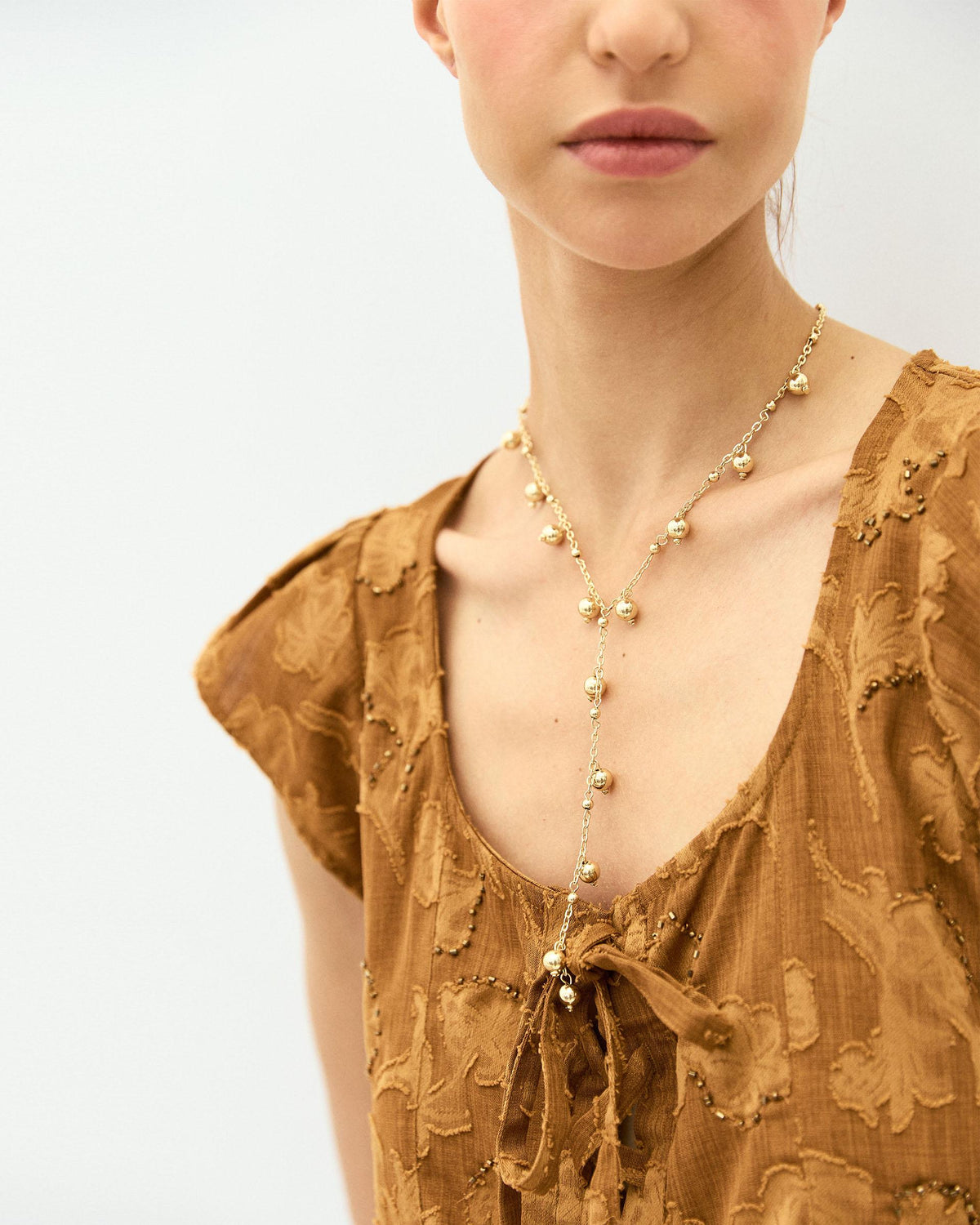 Gold Beaded Lariat Necklace