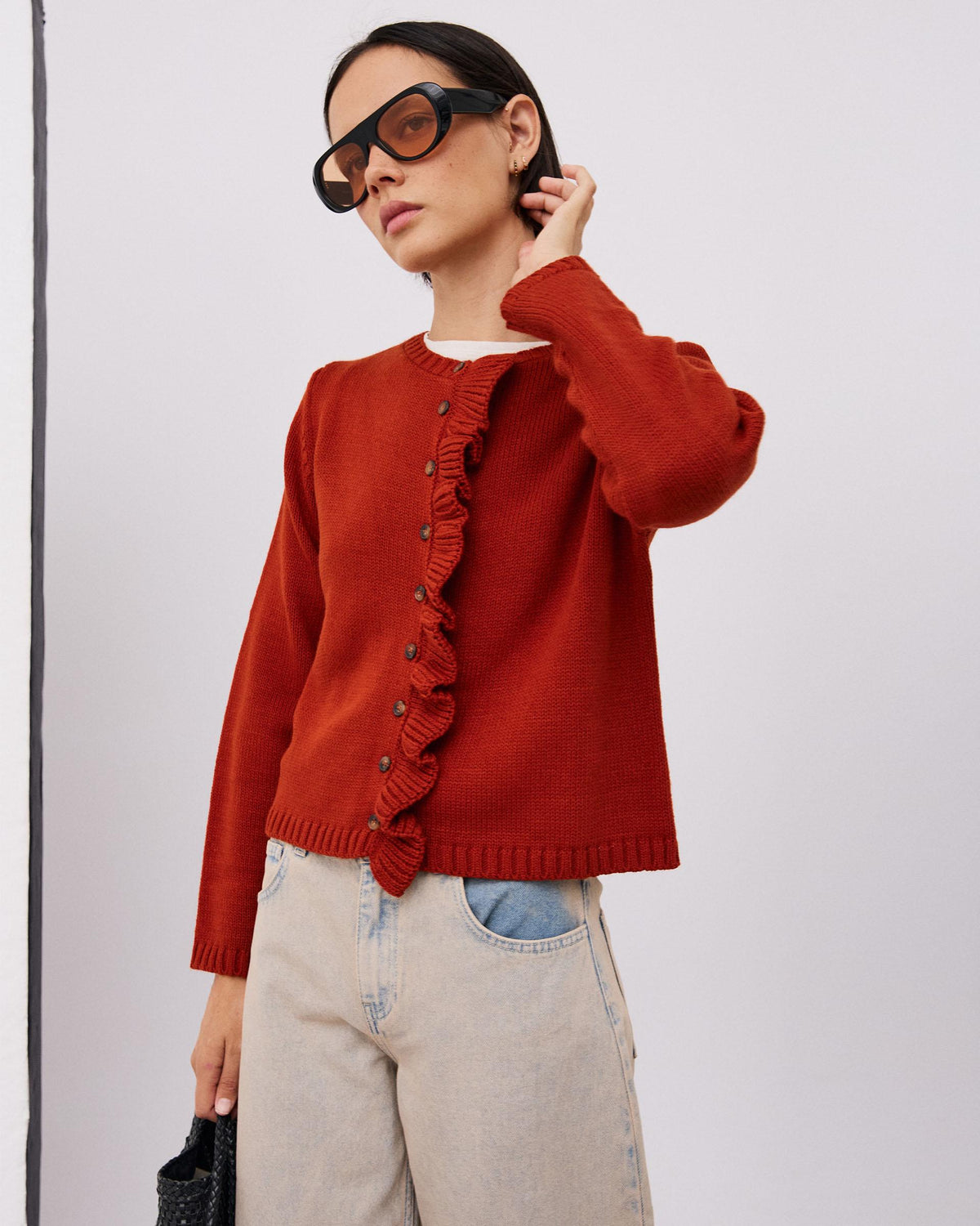 Terracotta Ruffle Cardigan