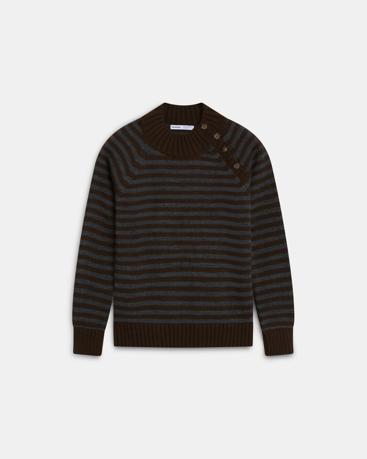 Brown Striped Raglan Sleeve Jumper with Buttons
