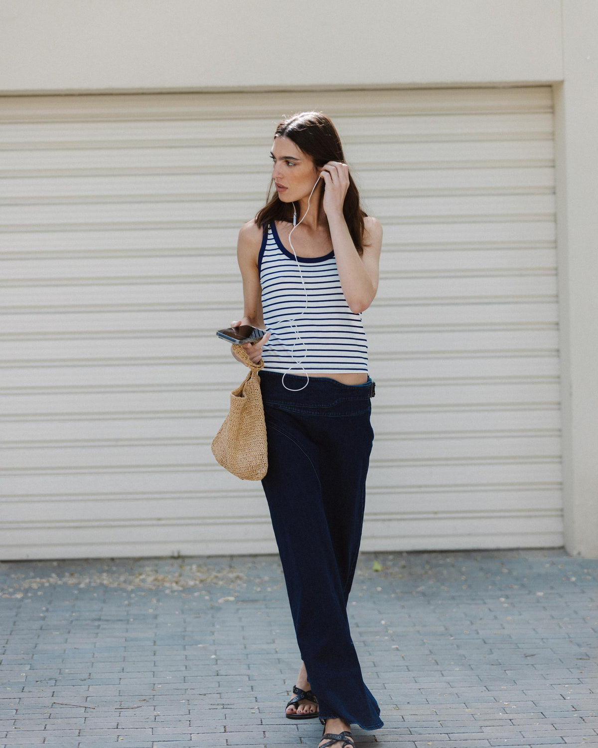 Dark Blue Side Buckle Belt Skirt