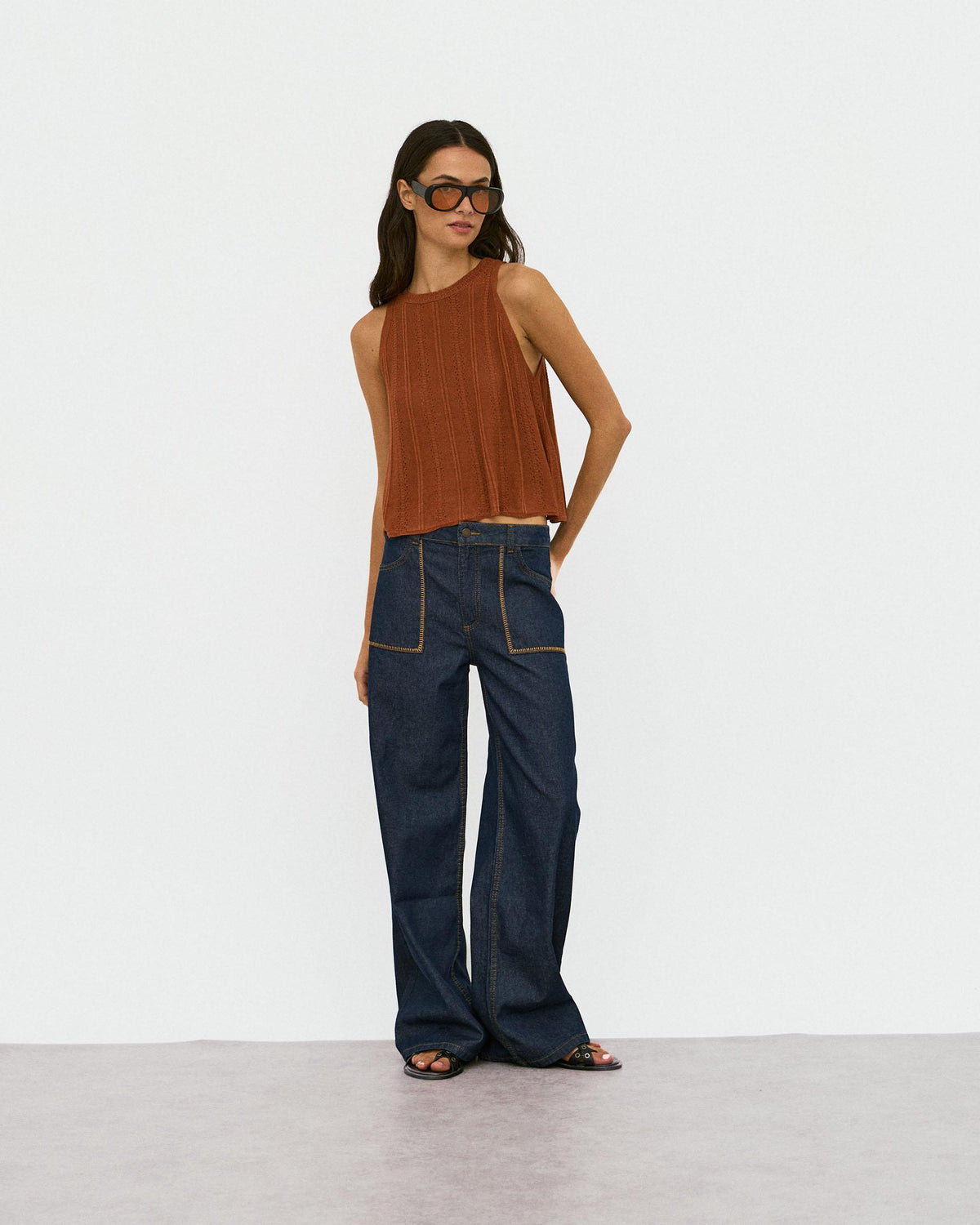 Dark Blue Jeans with Contrast-Stitch Pockets