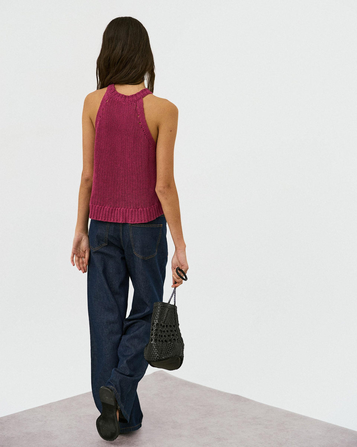 Pink Ribbed Sleeveless Round-Neck Top
