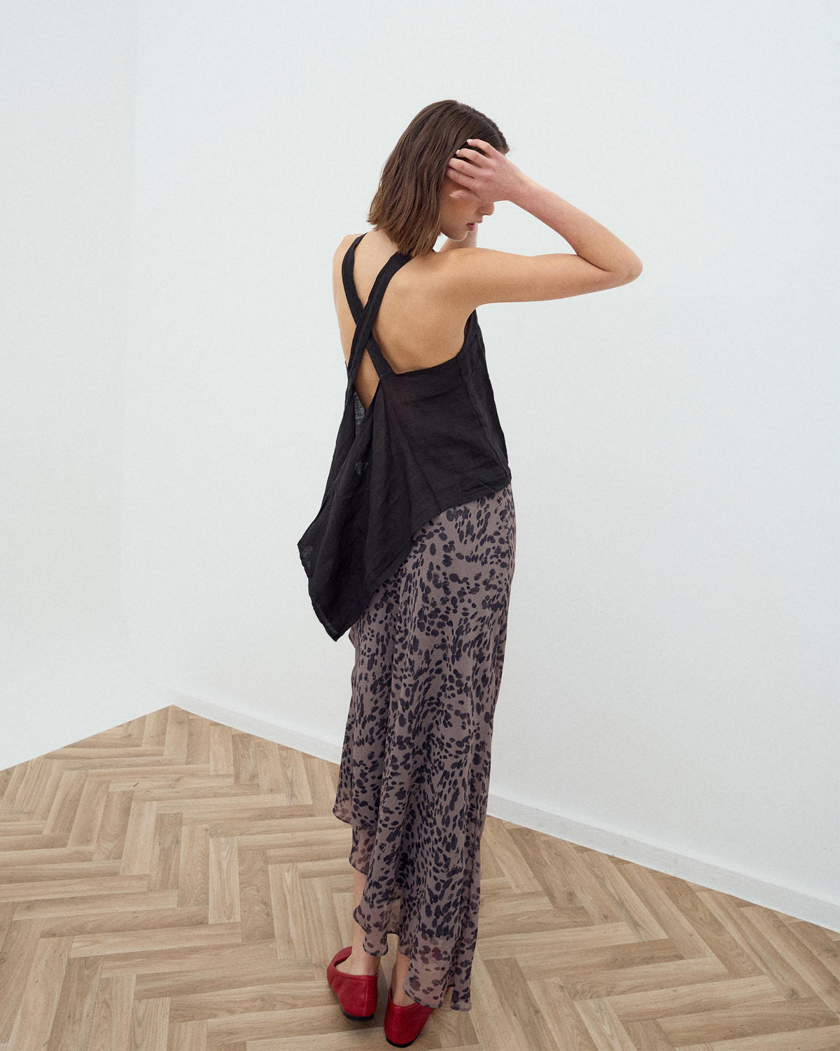 Brown Animal Print Asymmetric Skirt