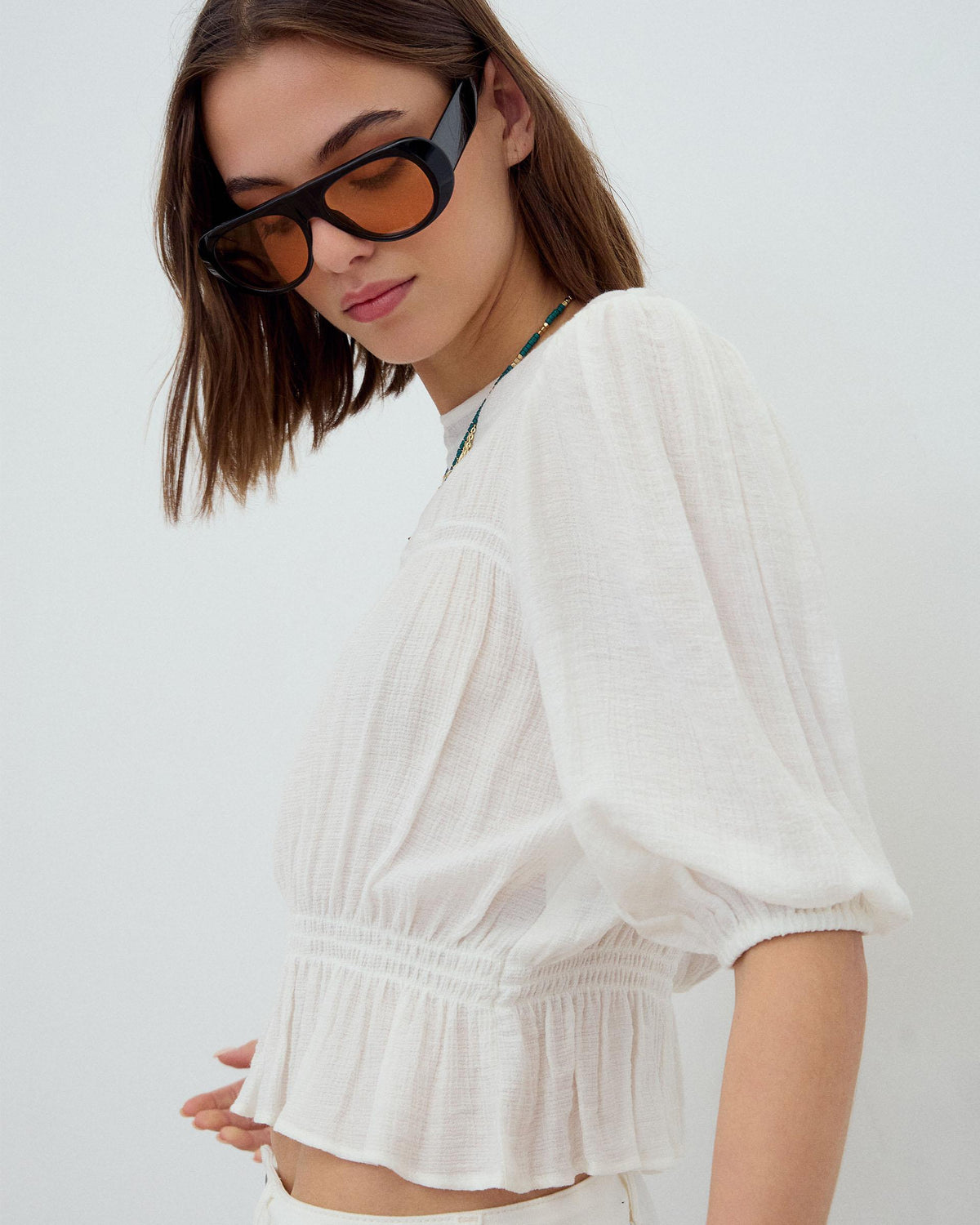 Blusa Gomas Manga Francesa Blanca