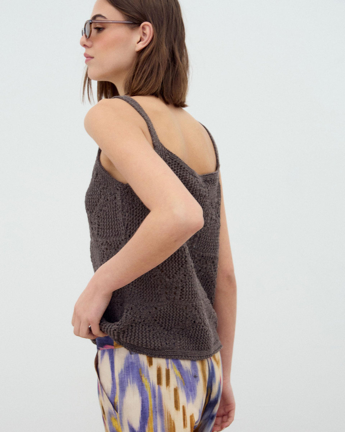 Brown Cut-Out Knit Strappy Top