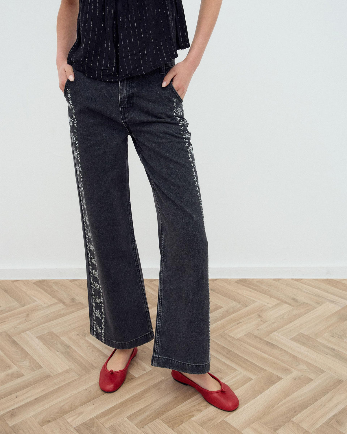 Jeans Brillos Laterales Antracita