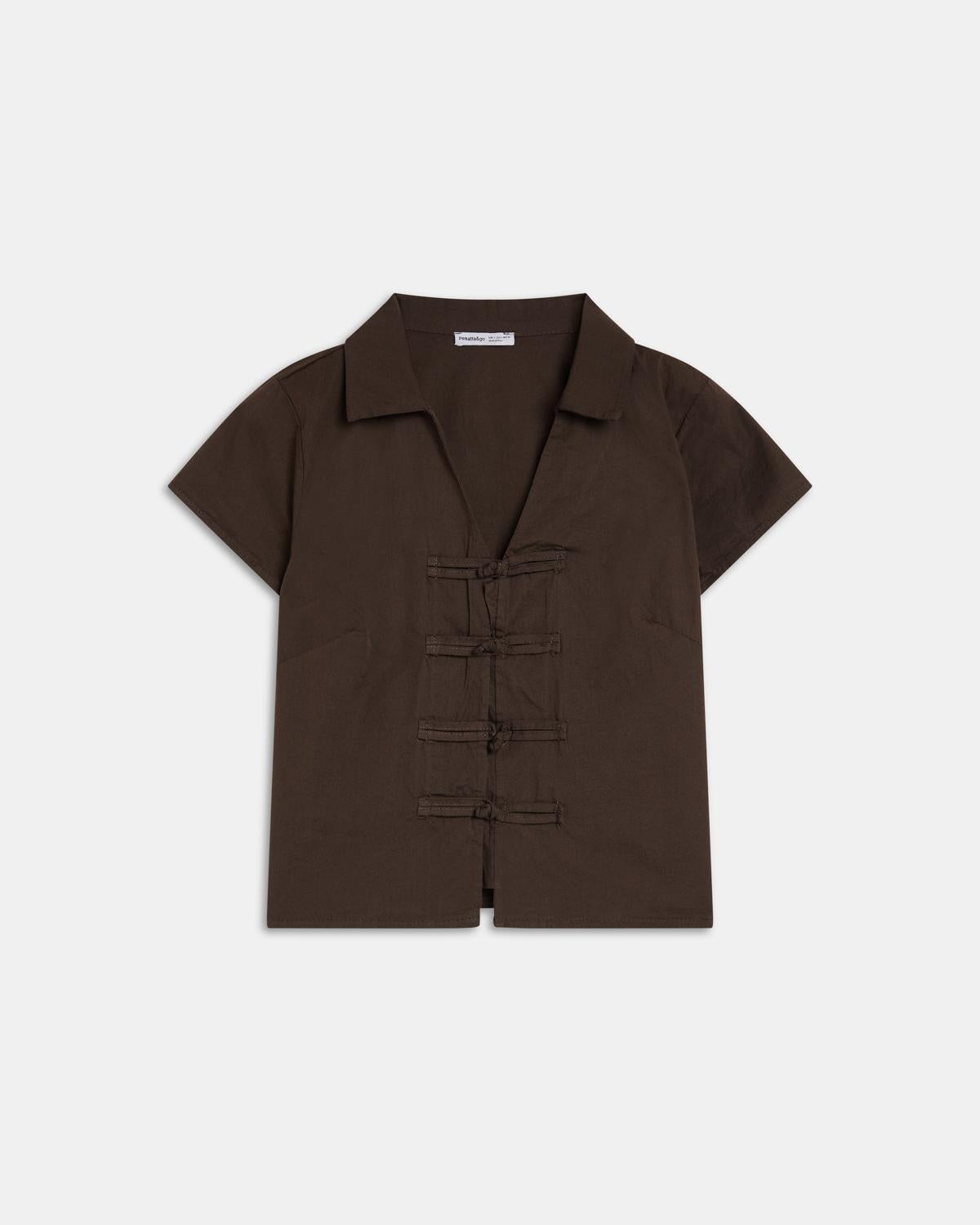 Brown Short Sleeve Shirt with Frogging