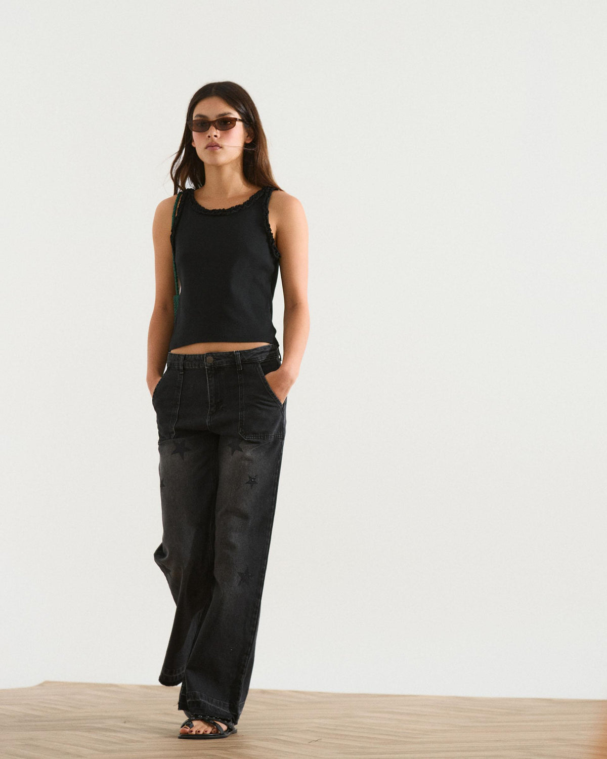 Jeans Worker Estrellas Brillos Antracita