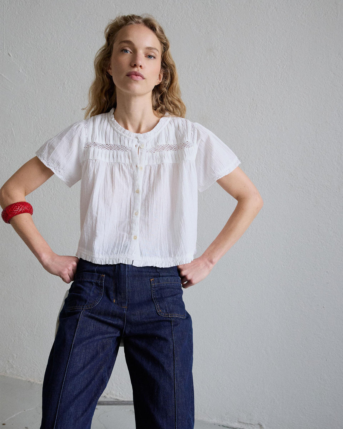 Blusa Manga Corta Puntillas Blanca