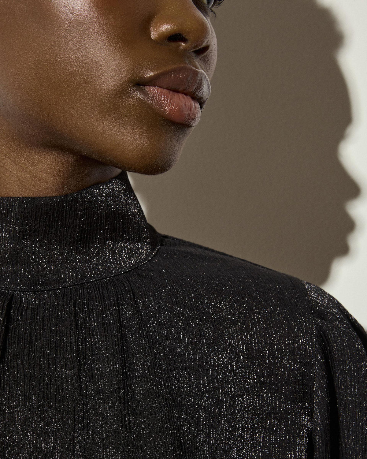 Blusa Cuello Alto Brillo Negro