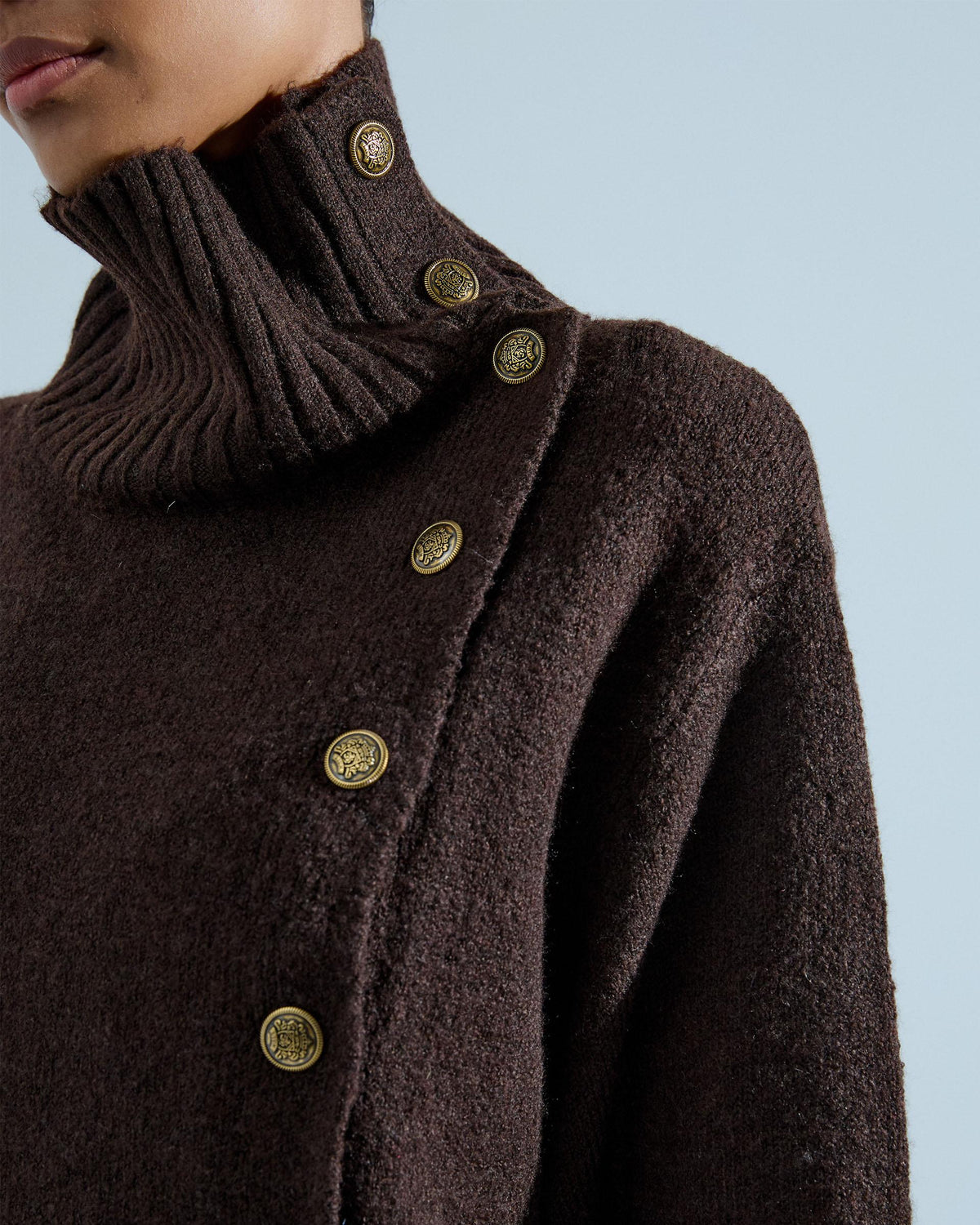 High Neck Side Button Jumper Brown