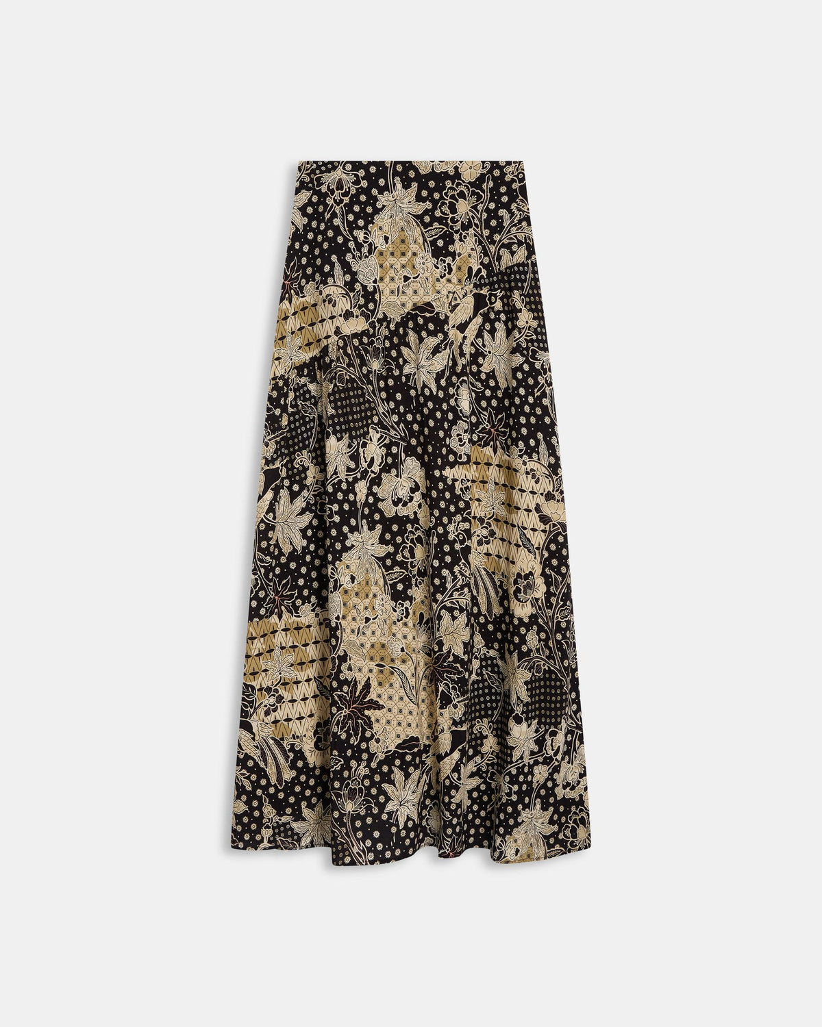 Black Floral Print Skirt with Diagonal Seam