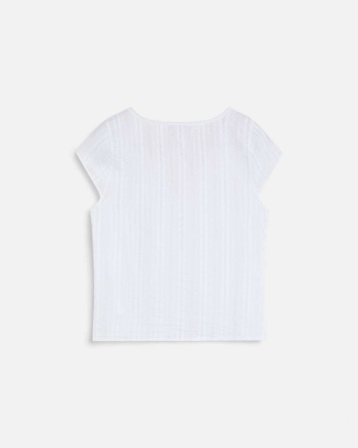 White Rustic-Weave Blouse with Floral Embroidery