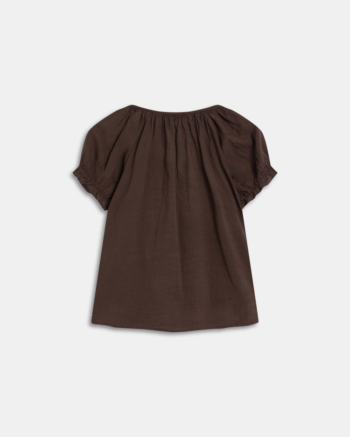 Blusa Marrone con Bottoni, Balze e Onde