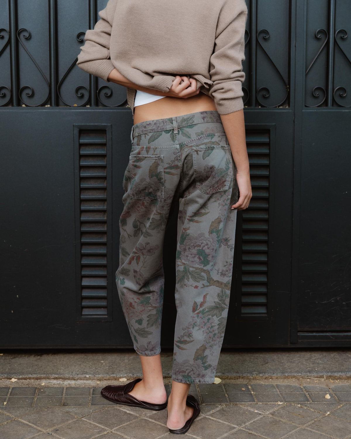 Jeans Balloon Fiori Verde Scuro