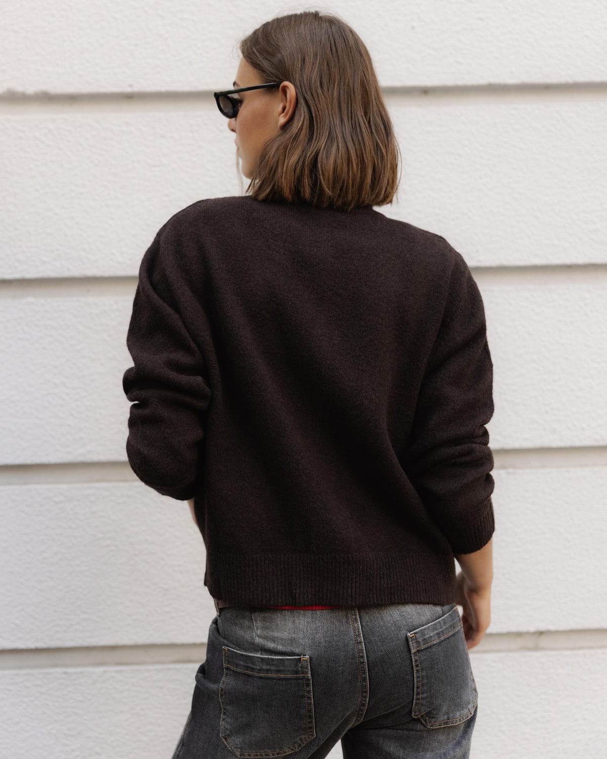 Chaqueta Cuello Alto Botones Marrón