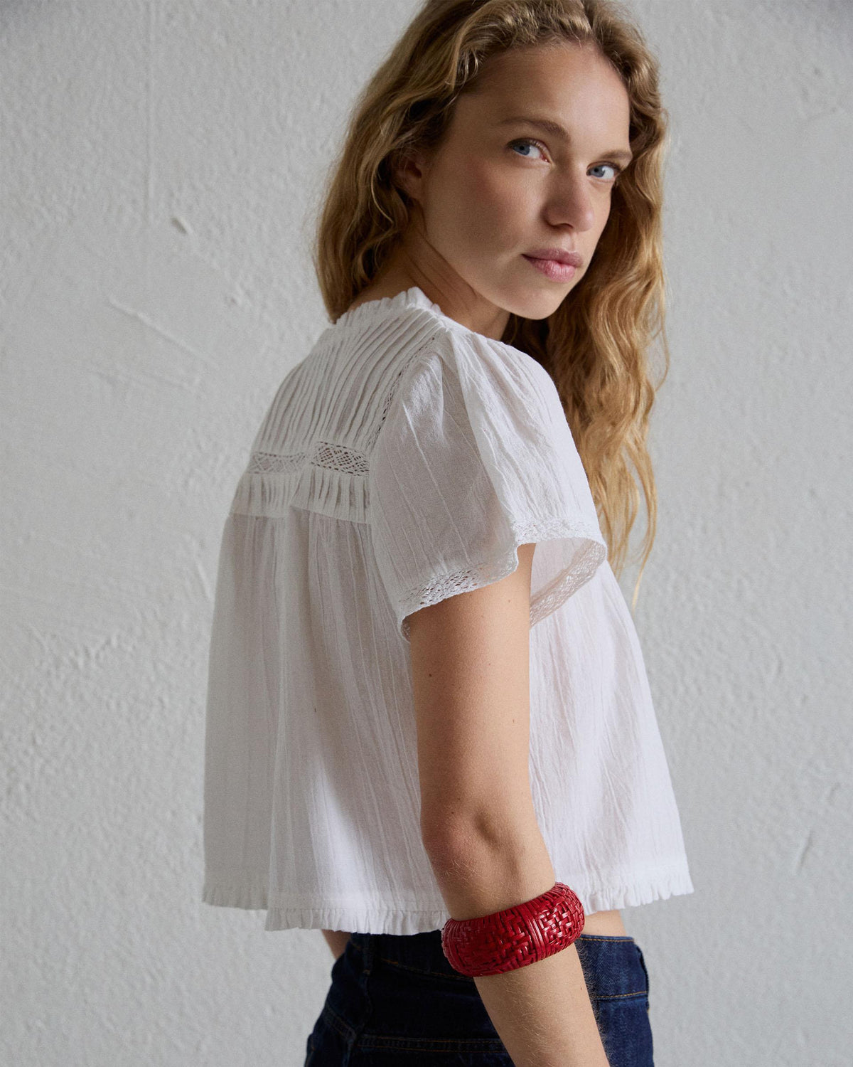 Blusa Manga Corta Puntillas Blanca