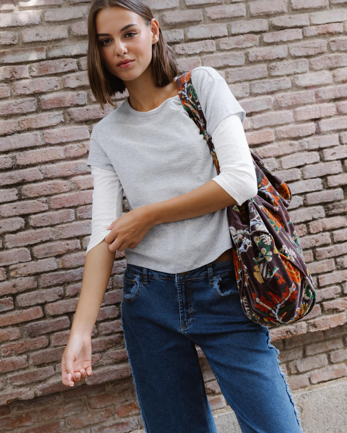 Blue Jeans with Frayed Side Seams