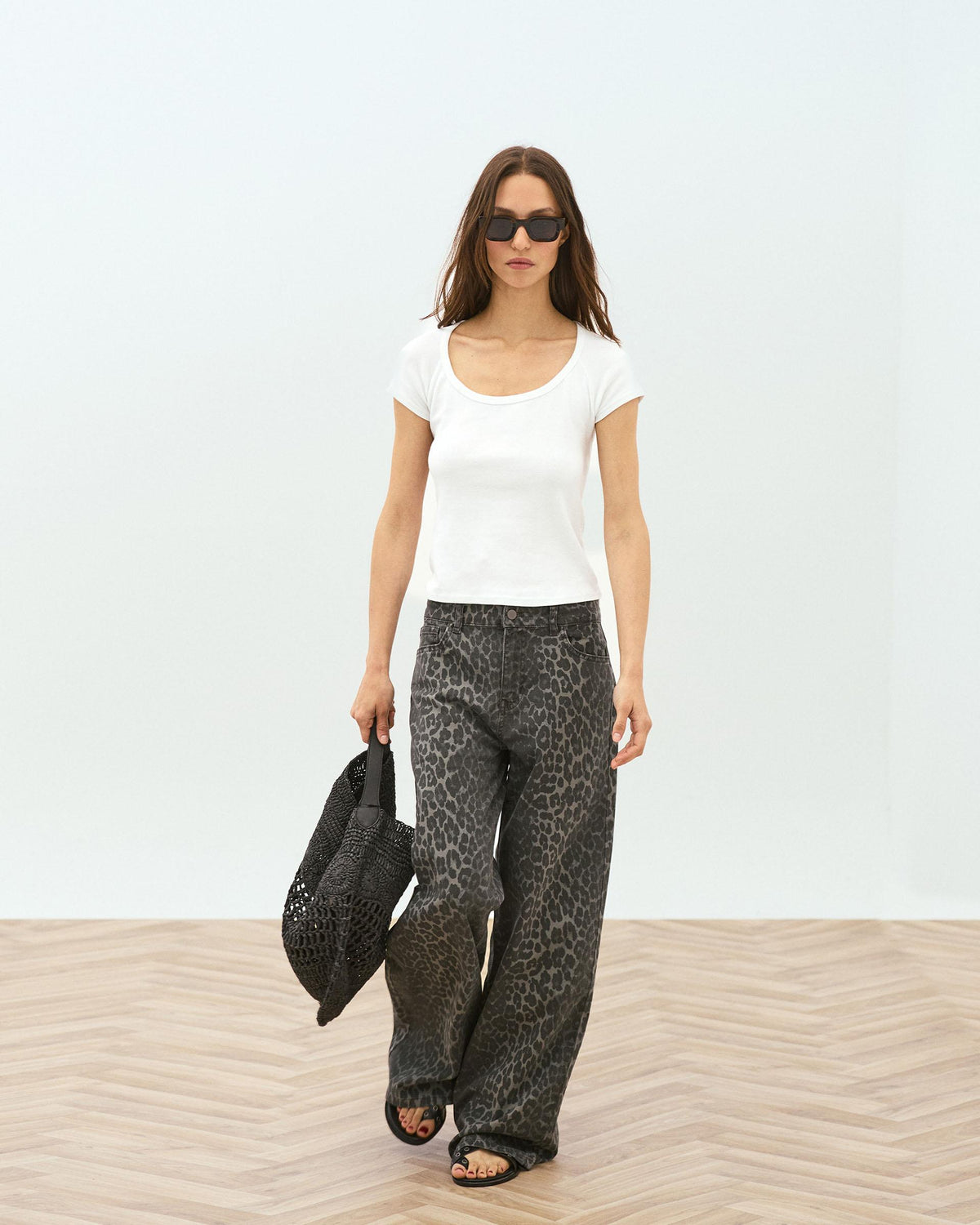 Jeans Wide Leg Animal Print Gris