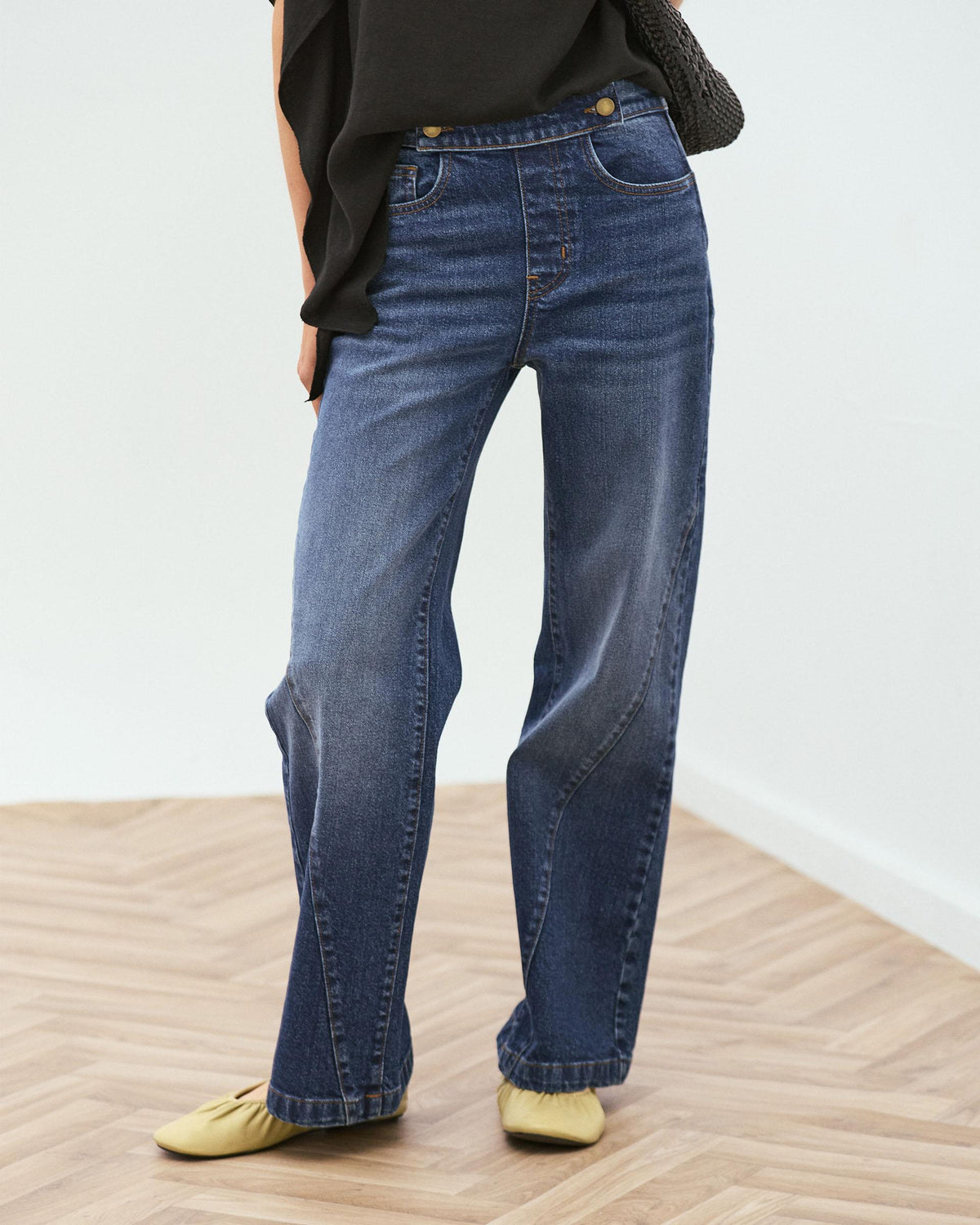 Jeans Botones Cinturilla Cremallera Lateral Azul