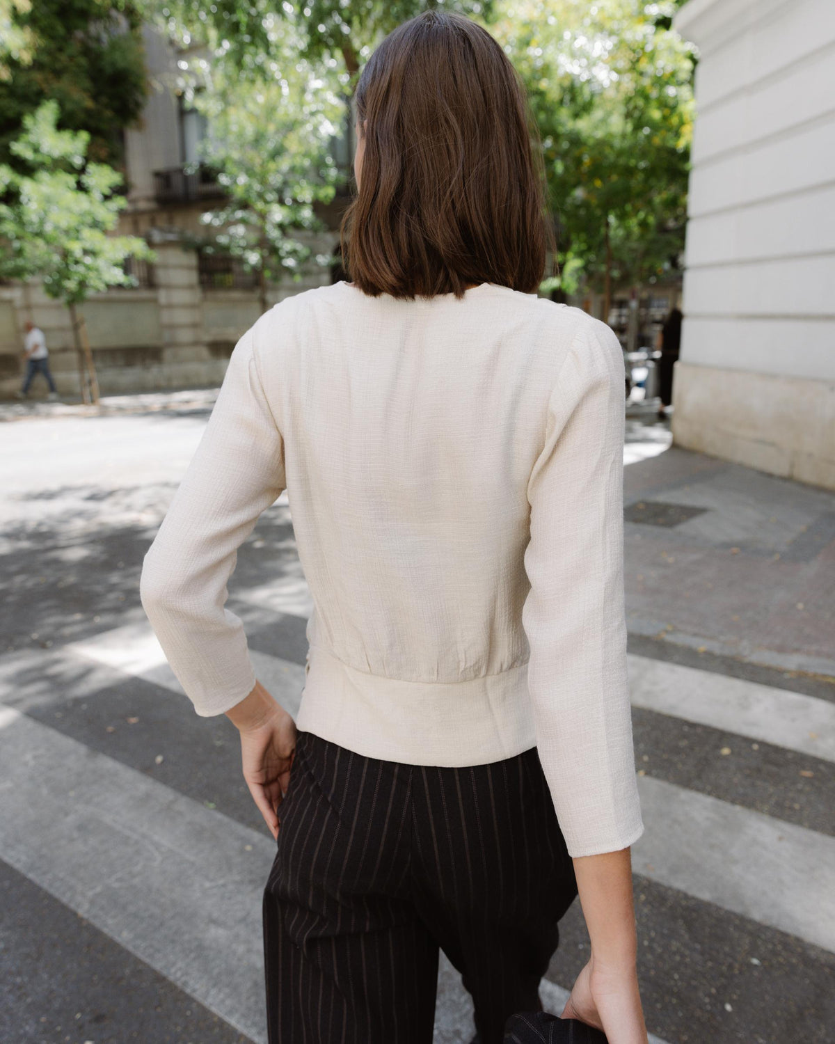 Ecru Draped Blouse with Side Buttons