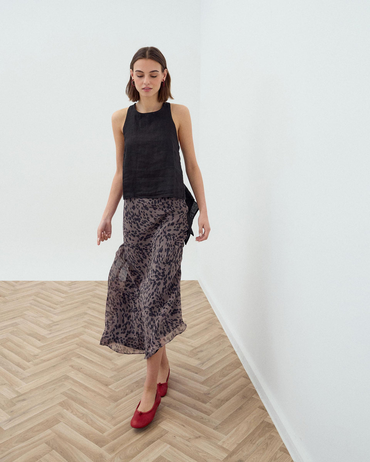 Brown Animal Print Asymmetric Skirt
