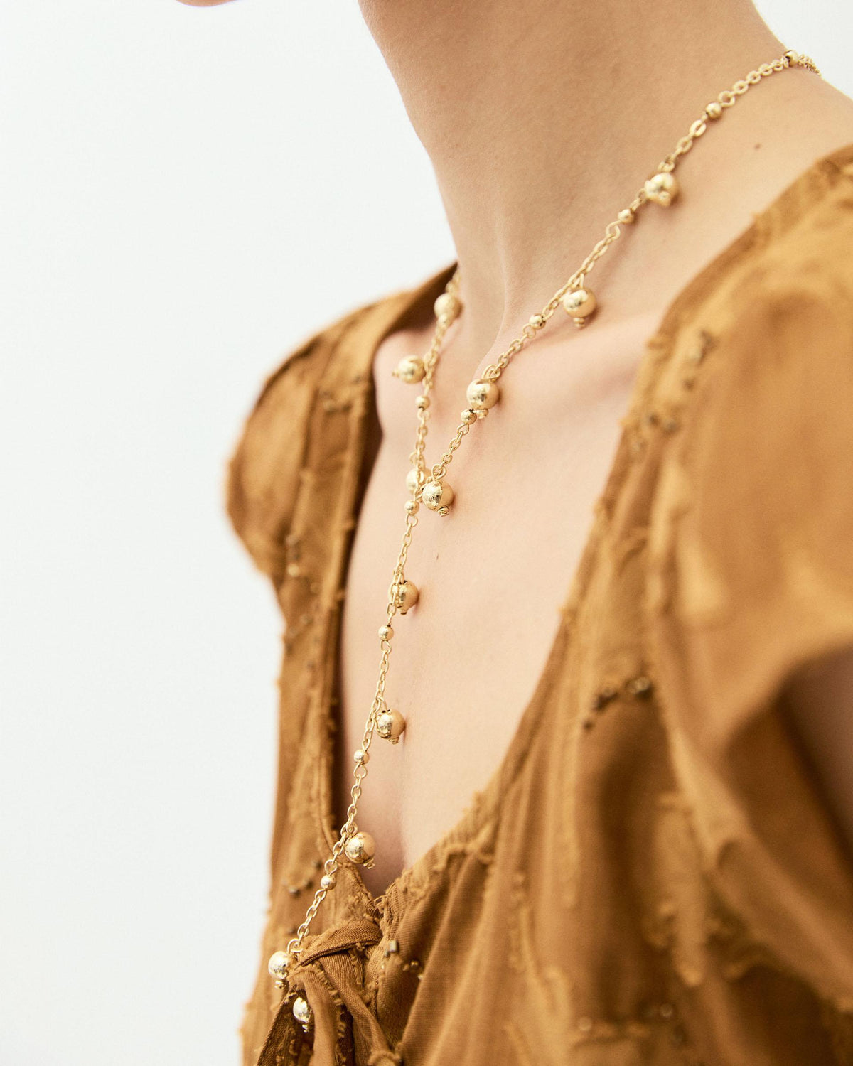 Gold Beaded Lariat Necklace