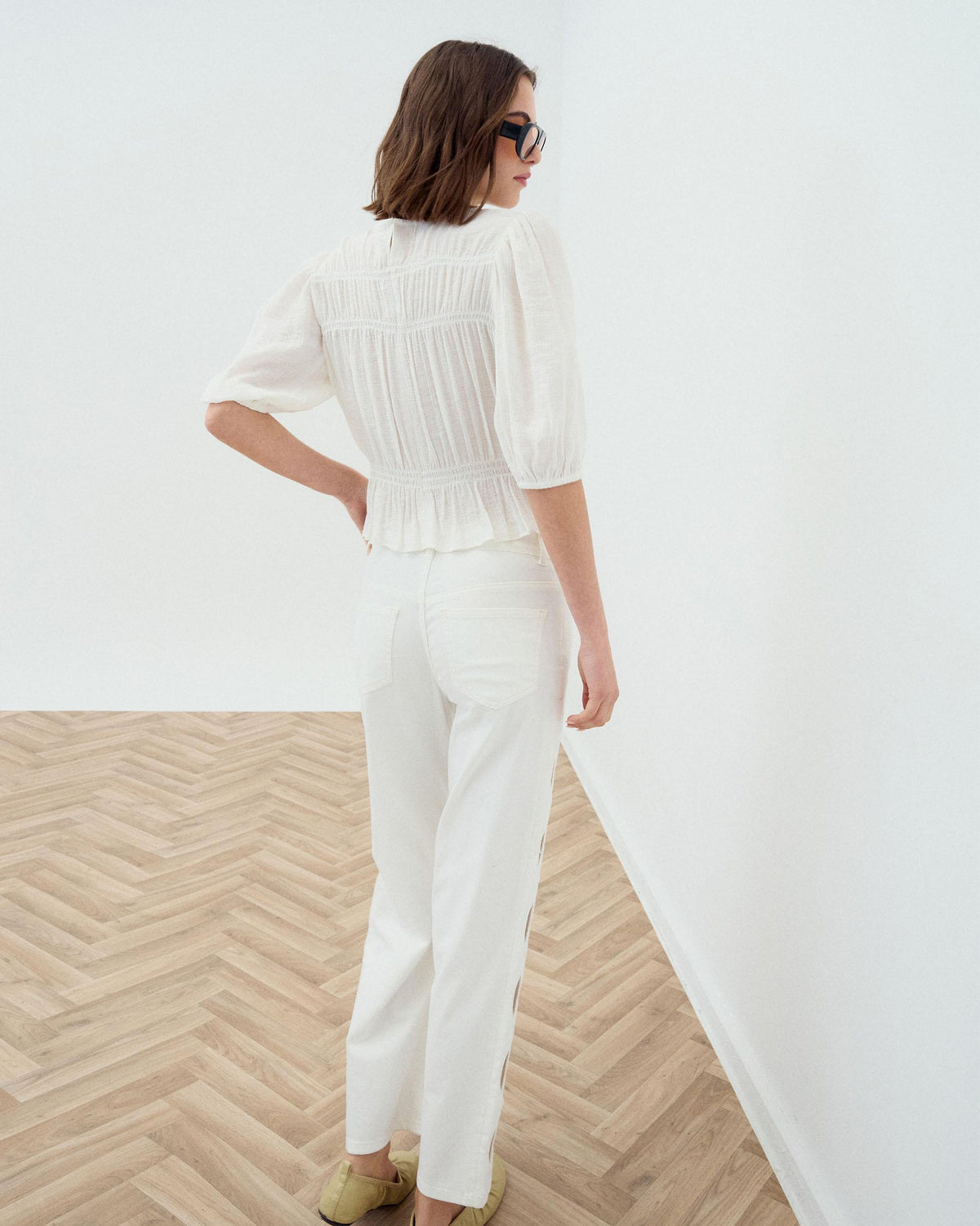 Blusa Gomas Manga Francesa Blanca