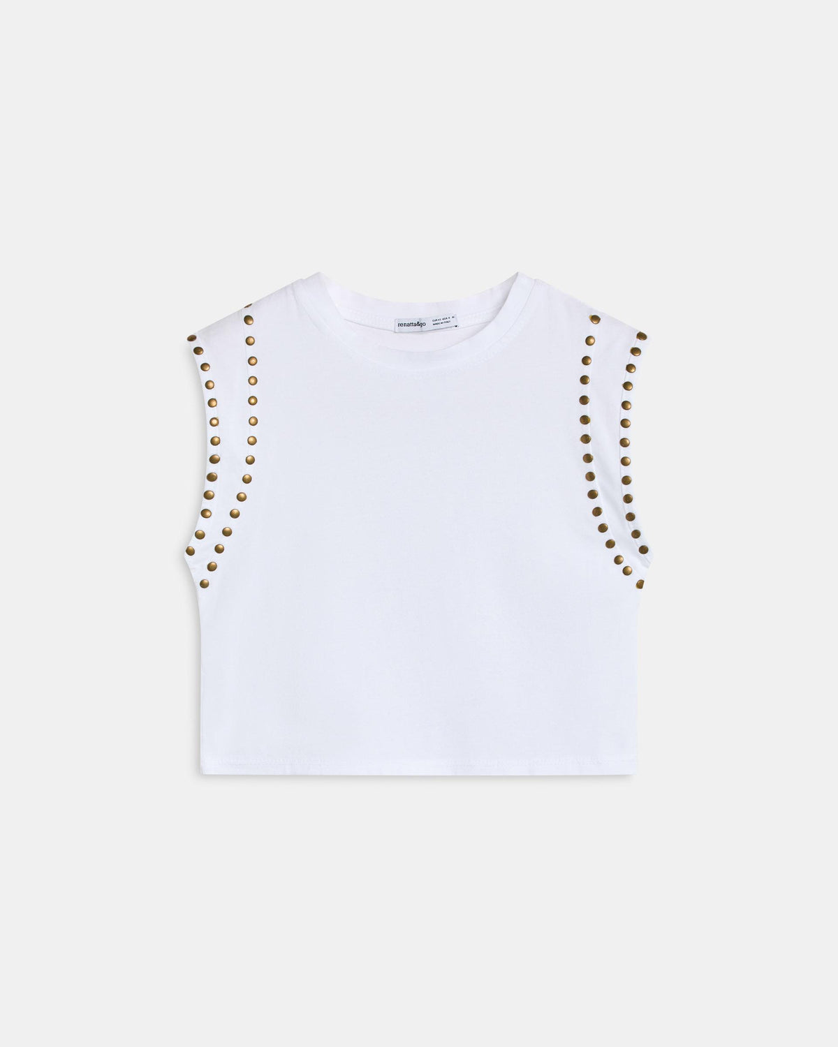 White T-Shirt with Studded Sleeves