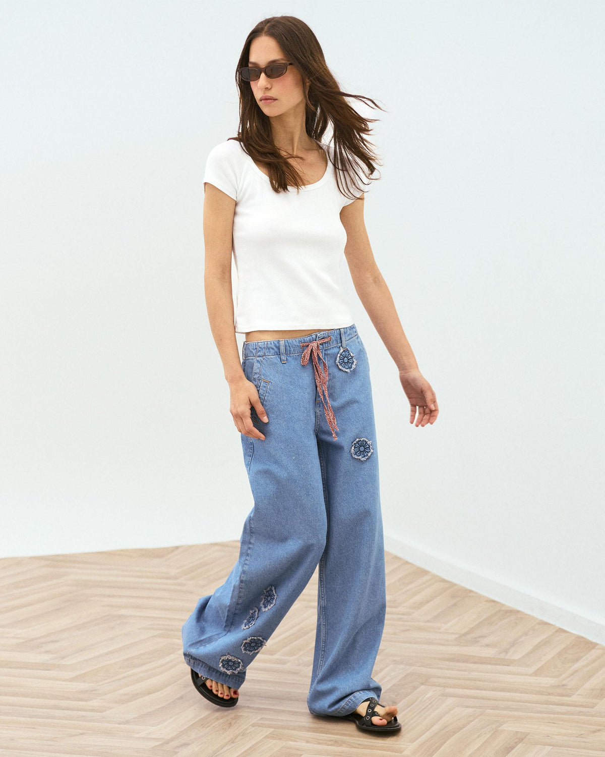 Jeans Parches Florales Azul