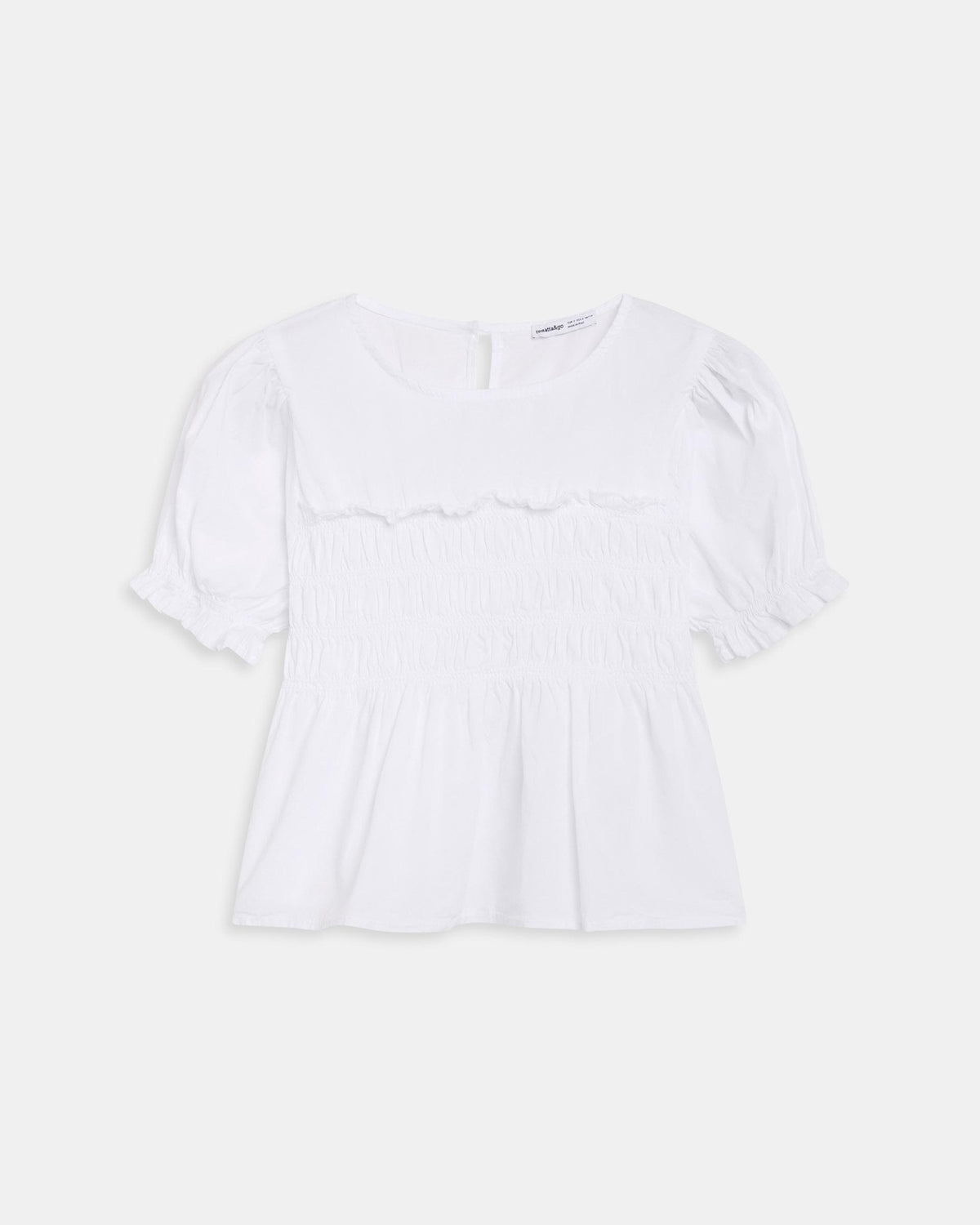 Blusa Manga Abullonada Gomas Blanca