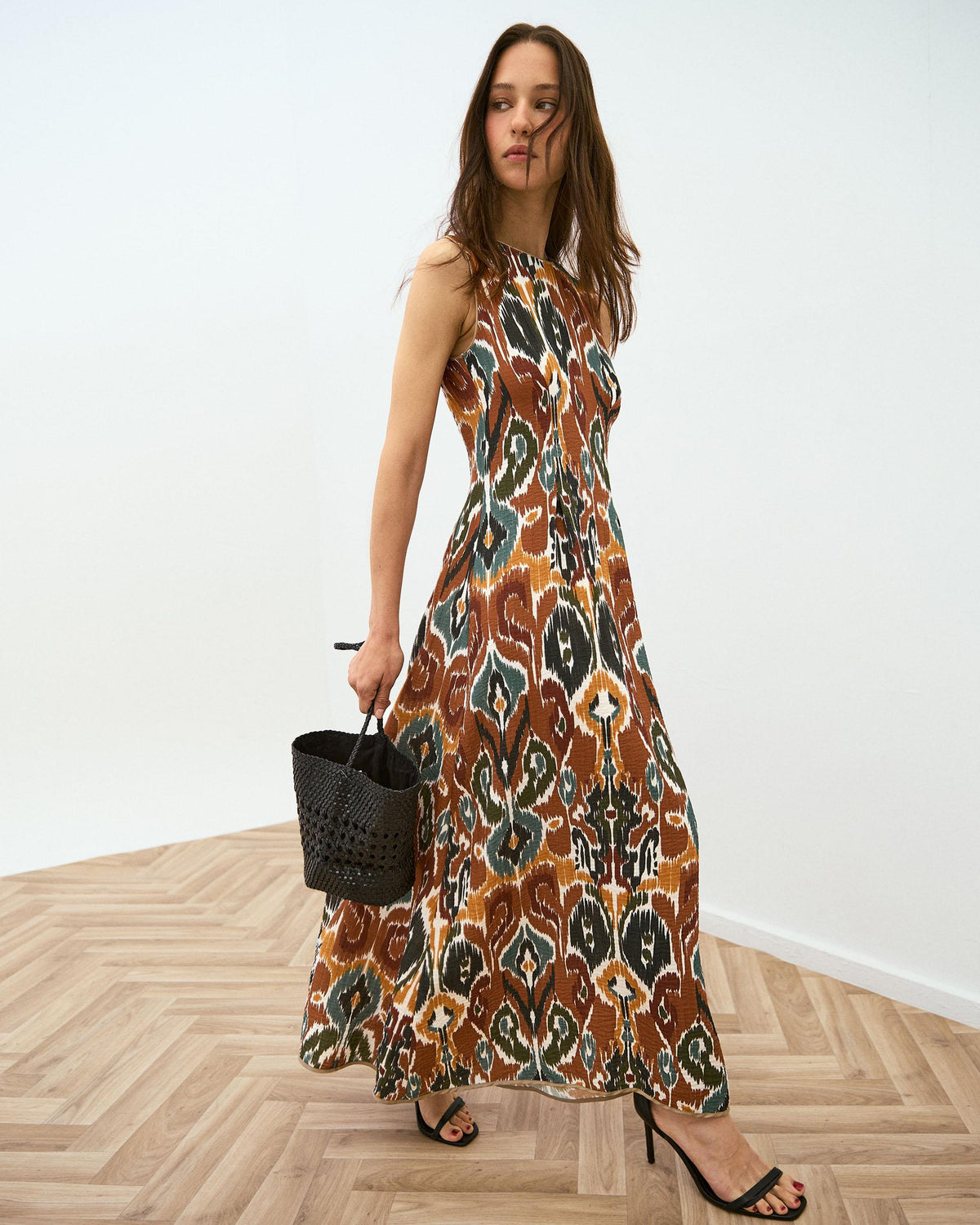Vestido Sin Mangas Estampado Étnico Multicolor