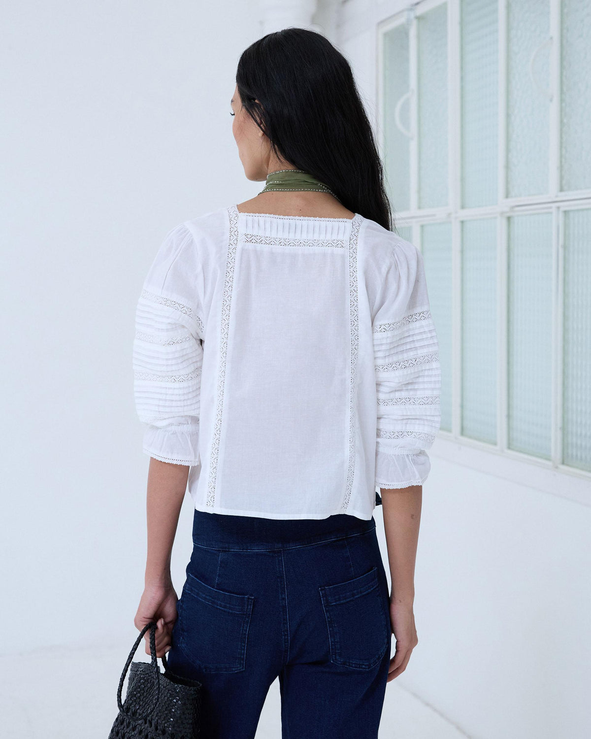 White Square Neckline Lace Blouse