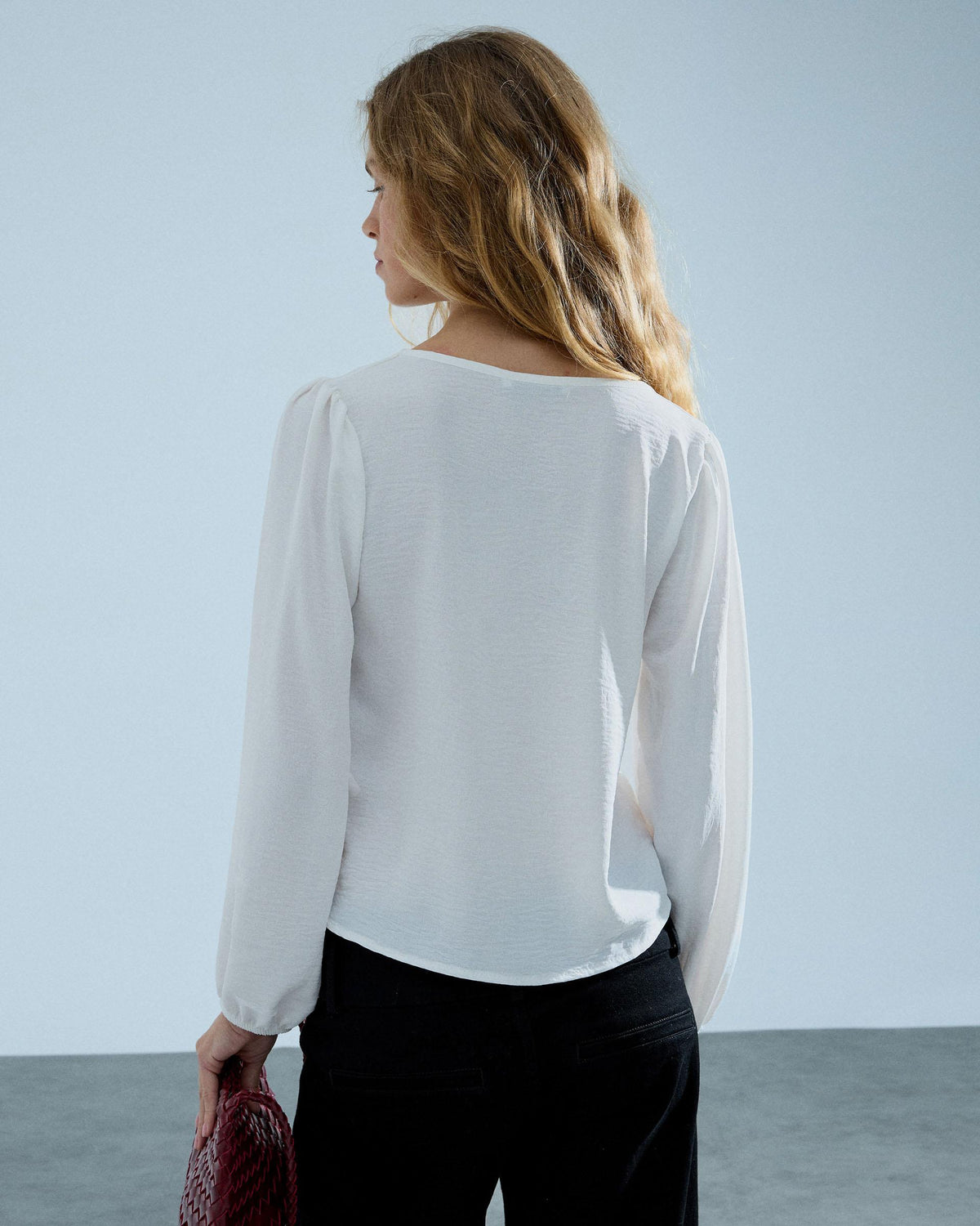 Blusa Manga Larga Frunce Blanca