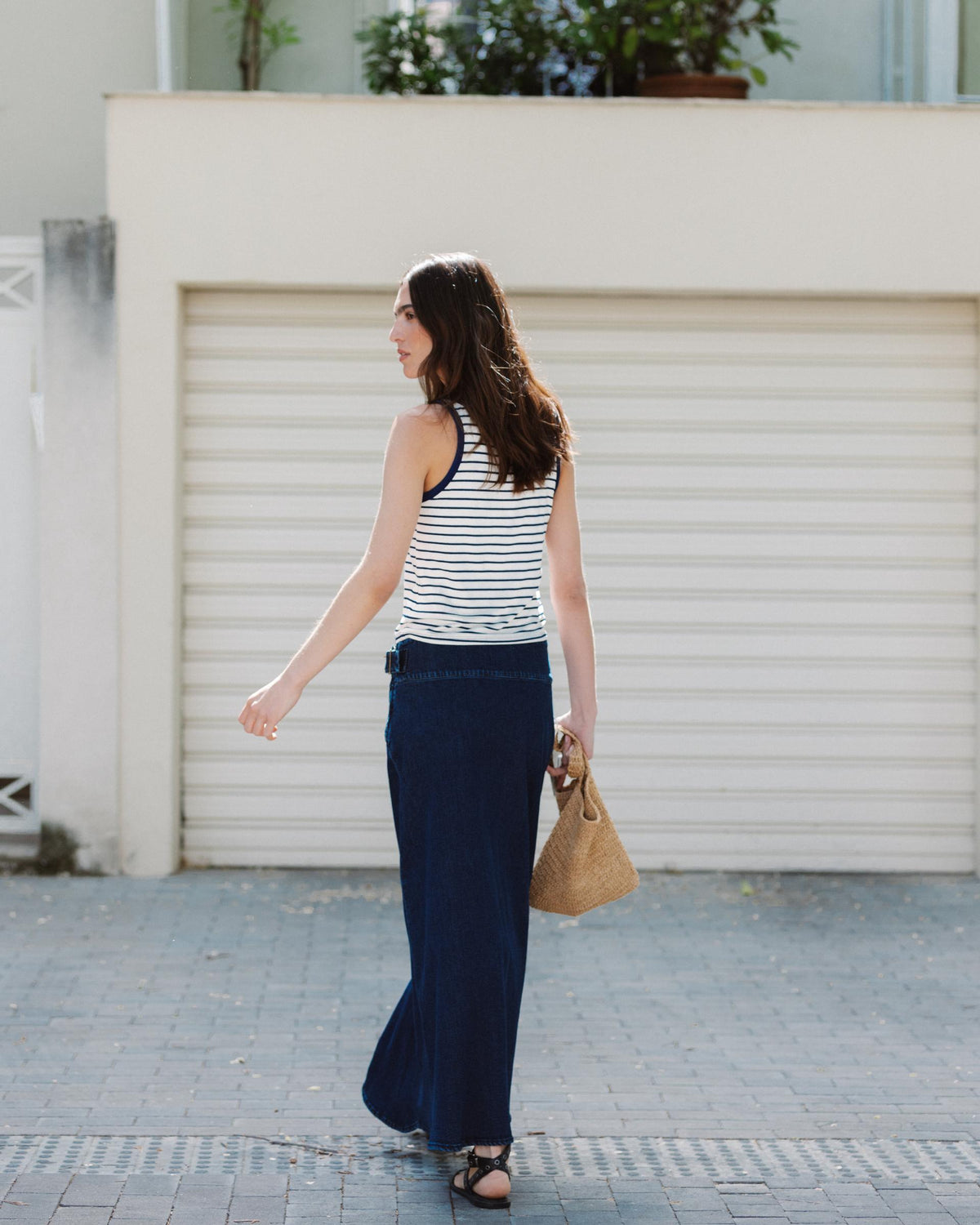 Dark Blue Side Buckle Belt Skirt