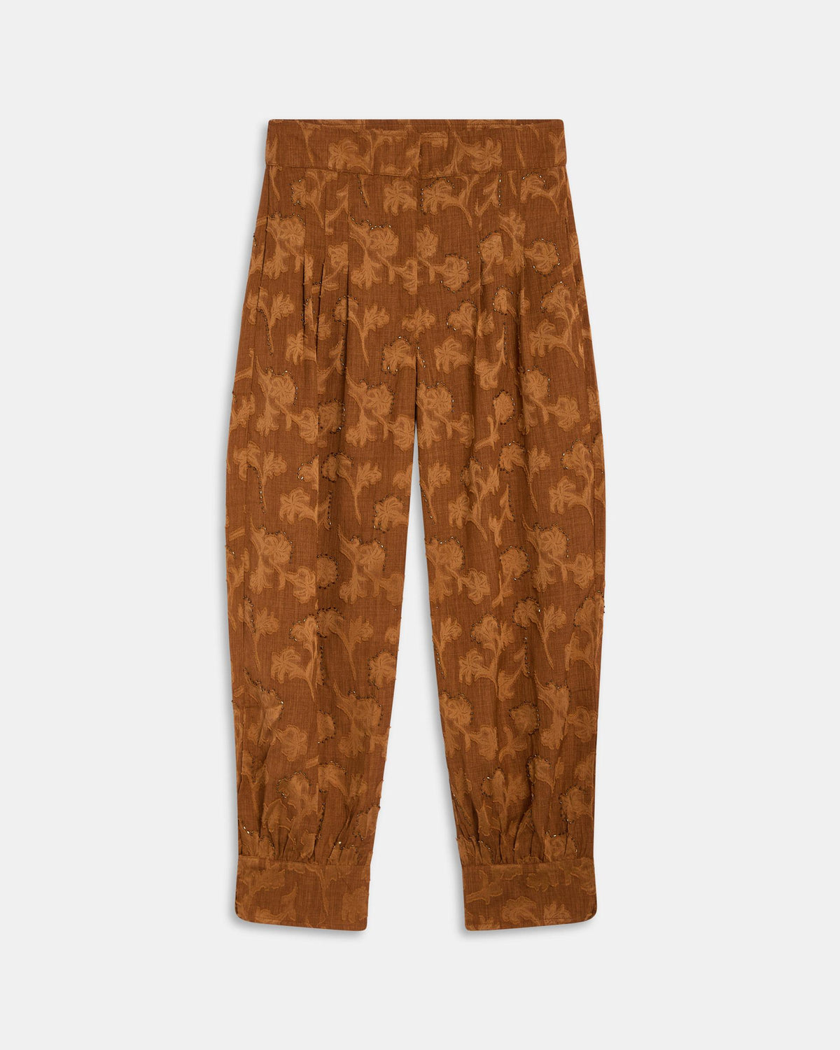 Pantalón Bombacho Abalorios Estampado Tabaco