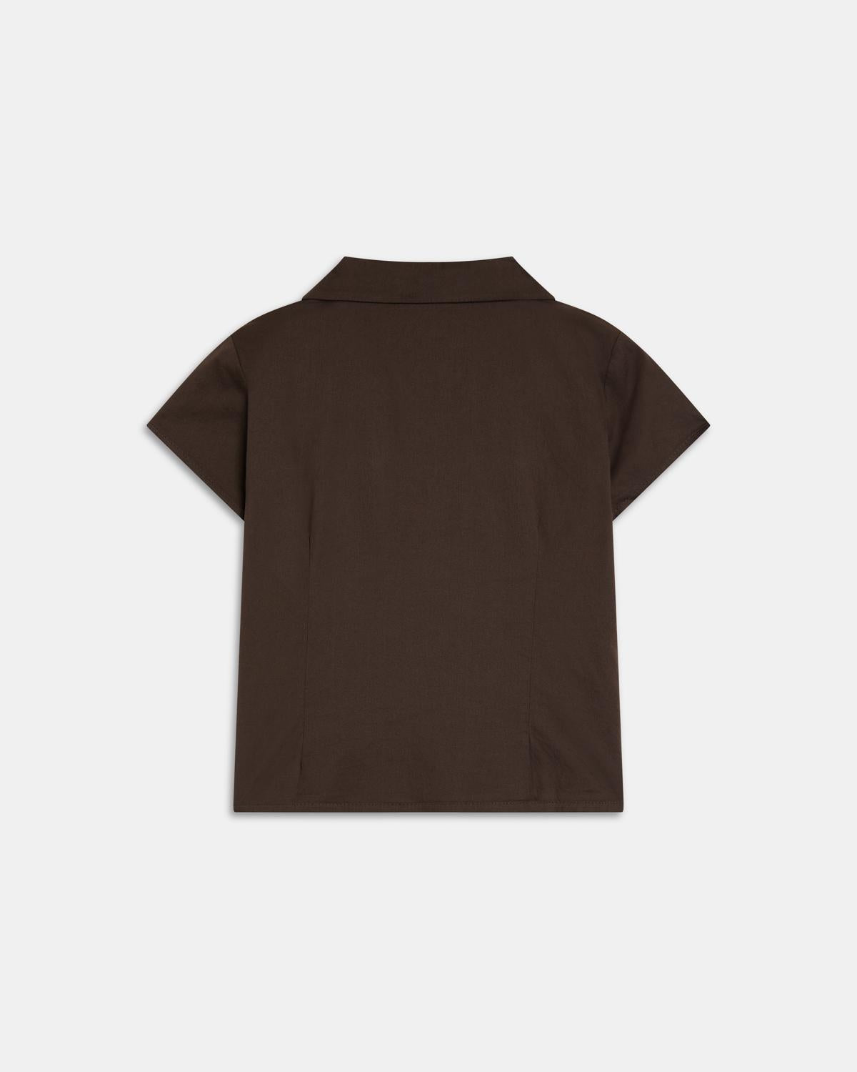 Brown Short Sleeve Shirt with Frogging