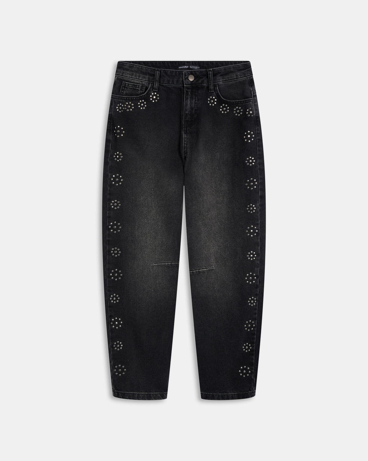 Jeans Tachuelas Flores Negro