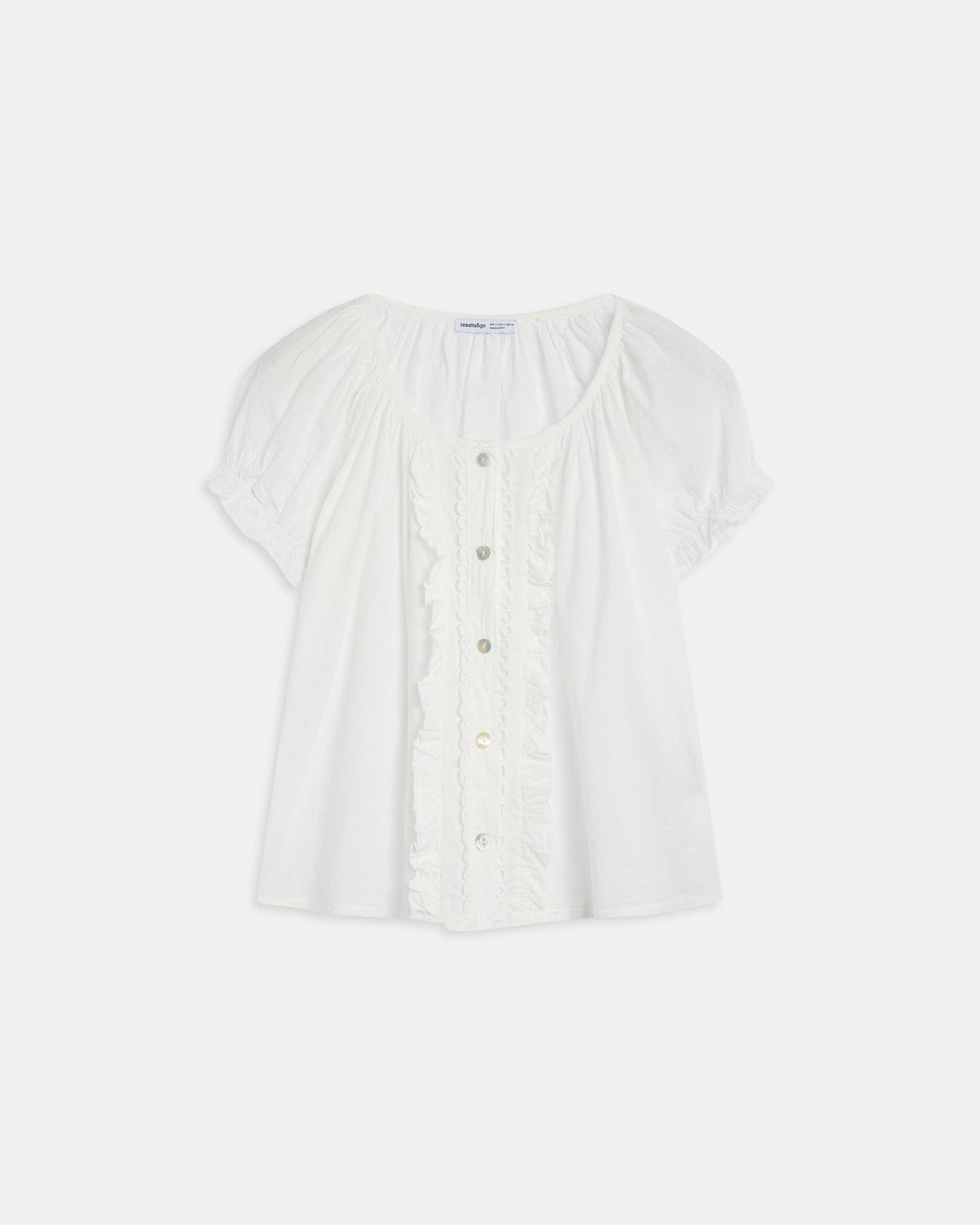 White Buttoned Blouse with Wavy Ruffles