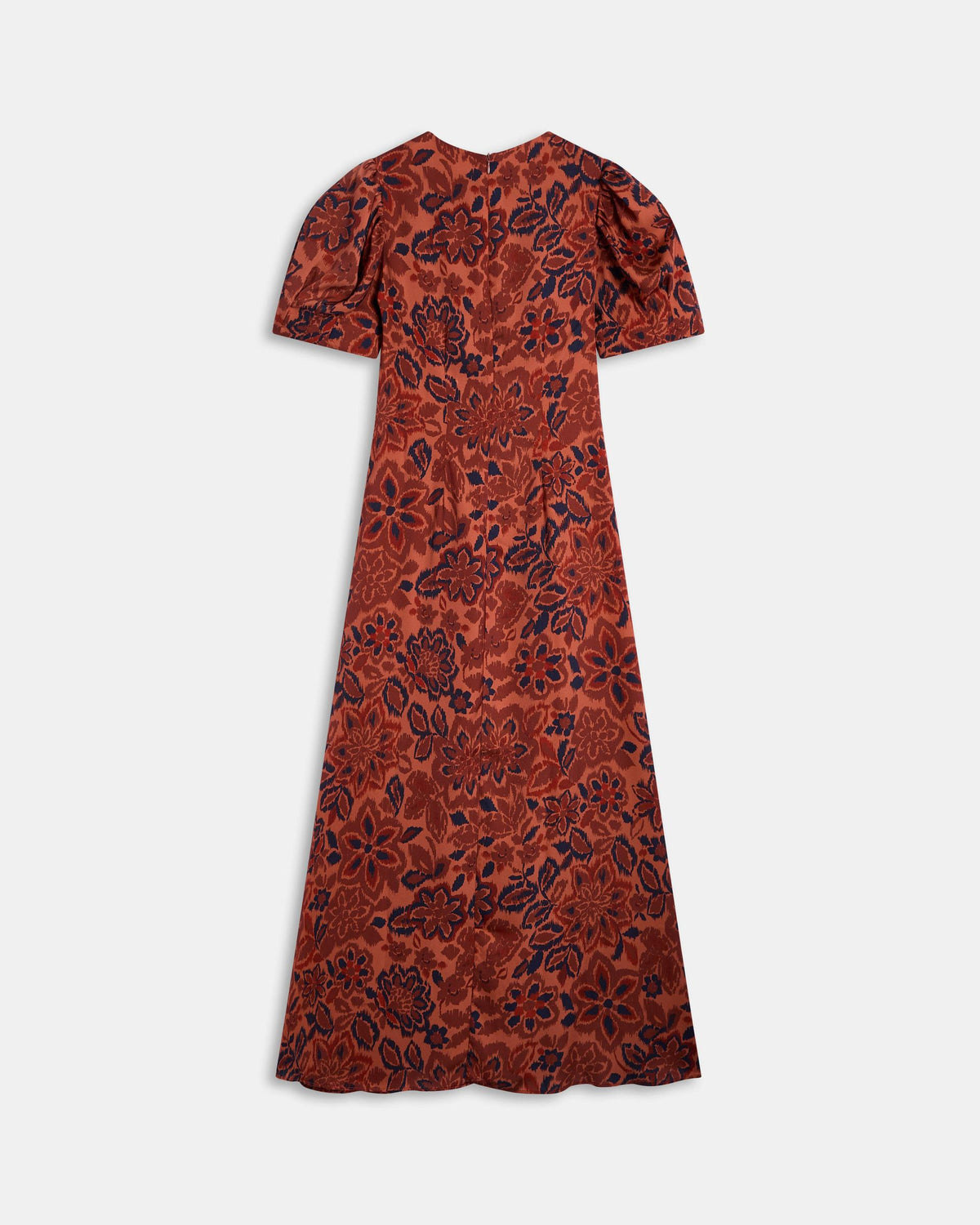 Vestido Manga Abullonada Estampado Floral Naranja