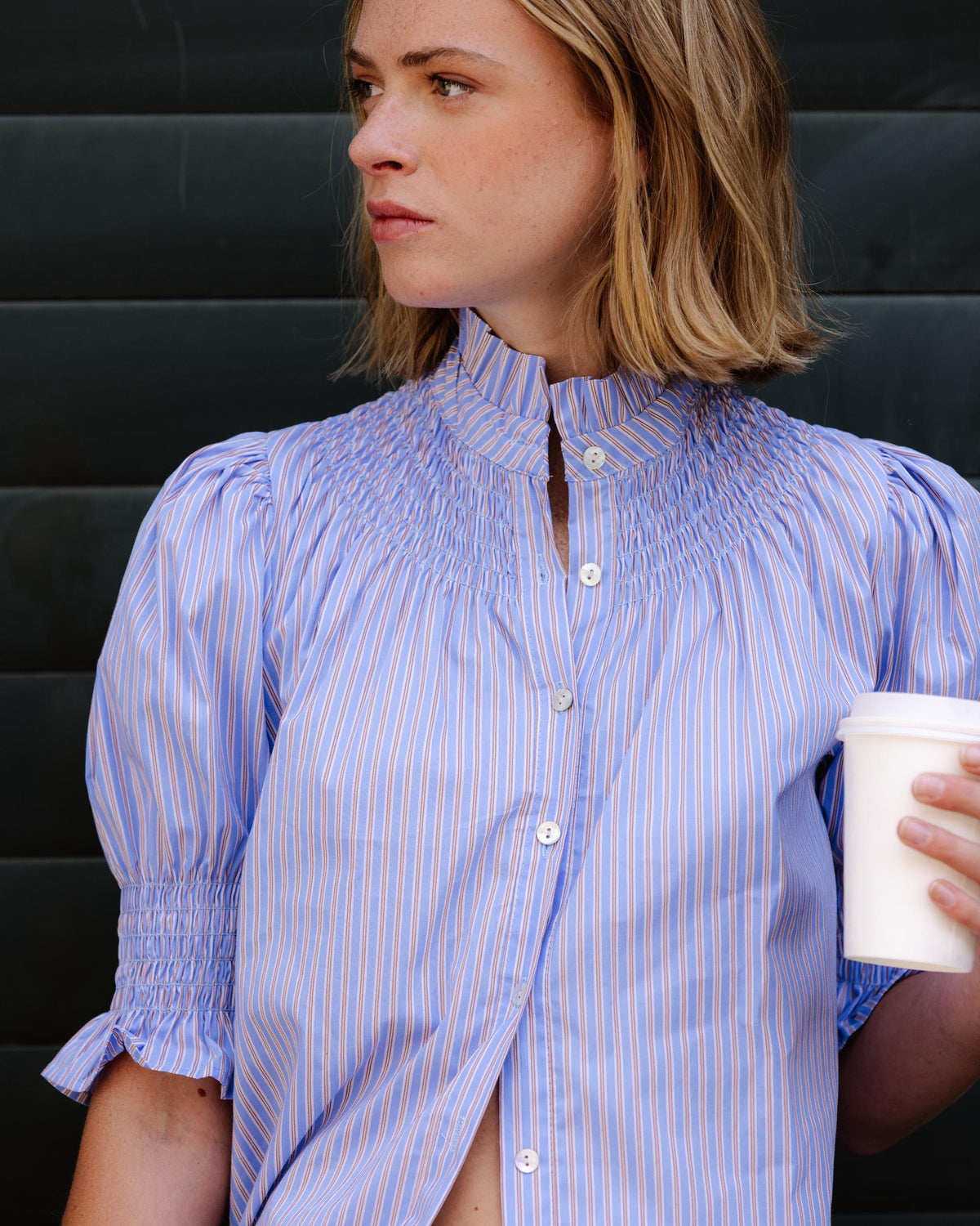 Blusa Manga Corta Rayas Azul Oscuro