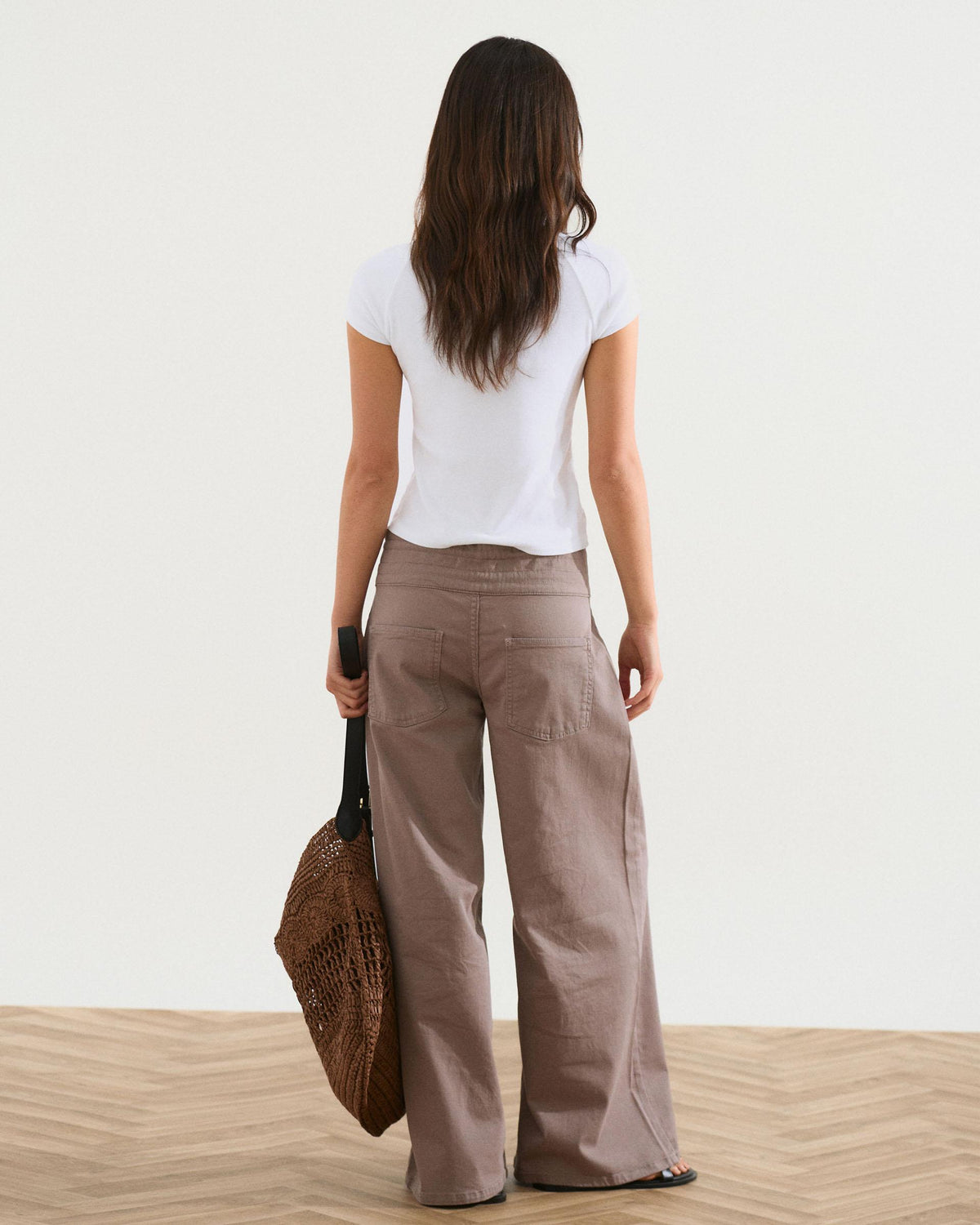 Taupe Triple Waistband Tie-Side Jeans