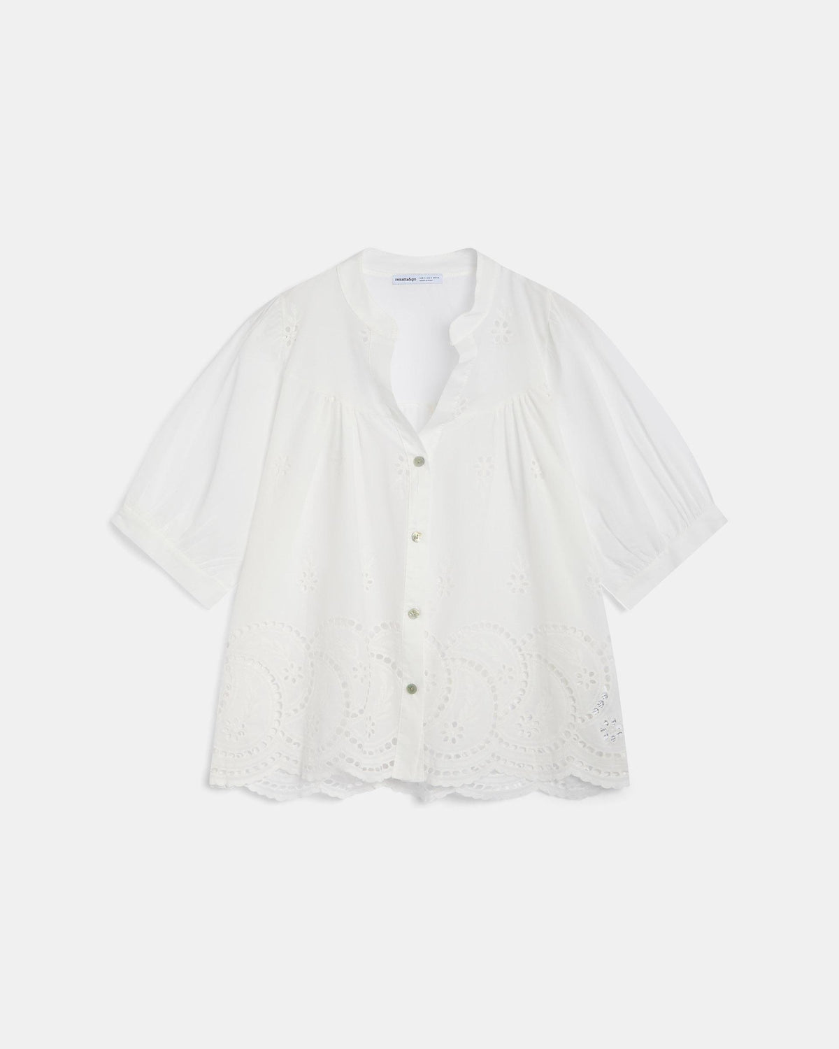 Blusa Manga Francesa Troquelados Blanca
